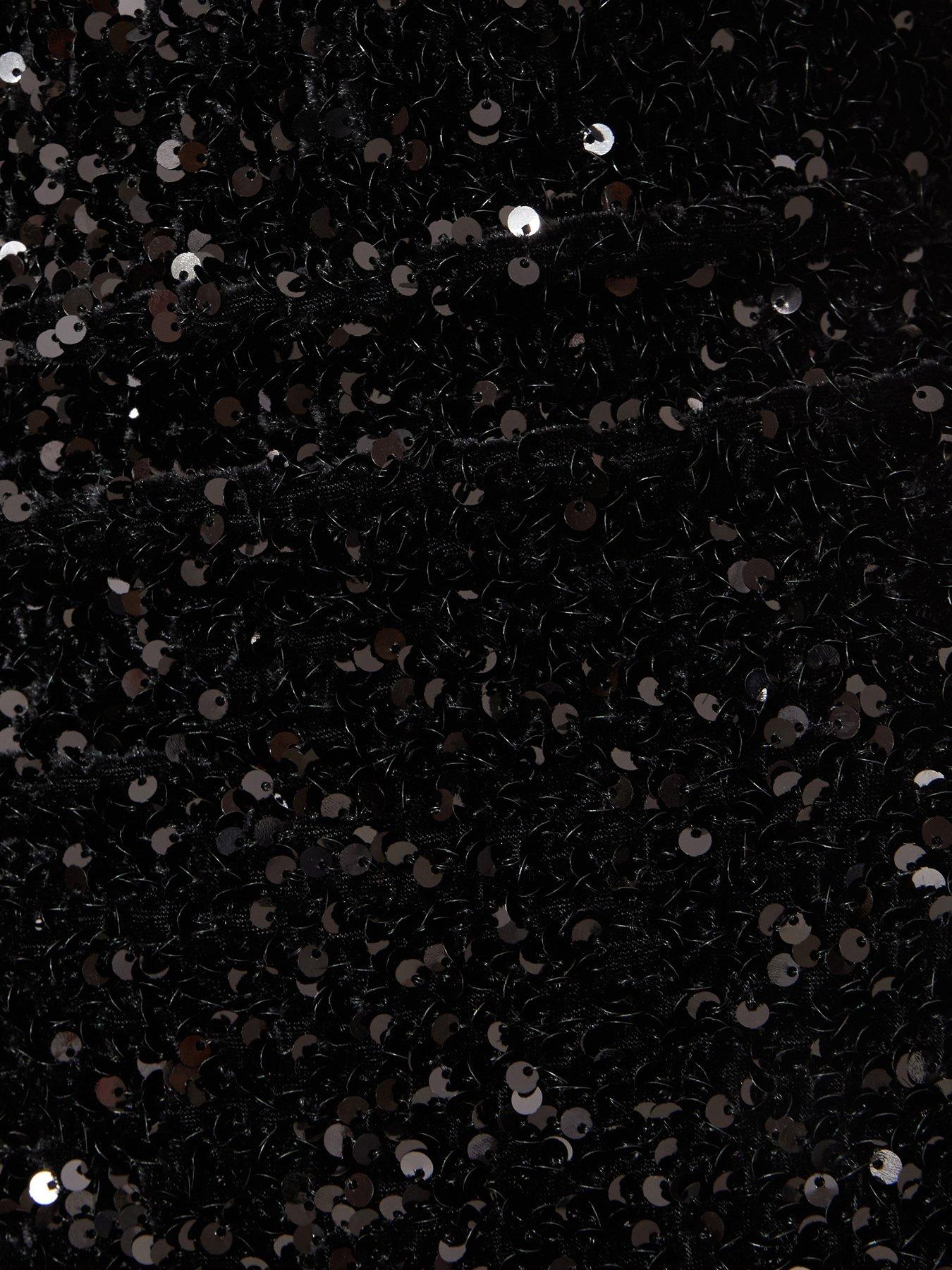  image of quiz-black-sequin-buckle-detail-midaxi-dress