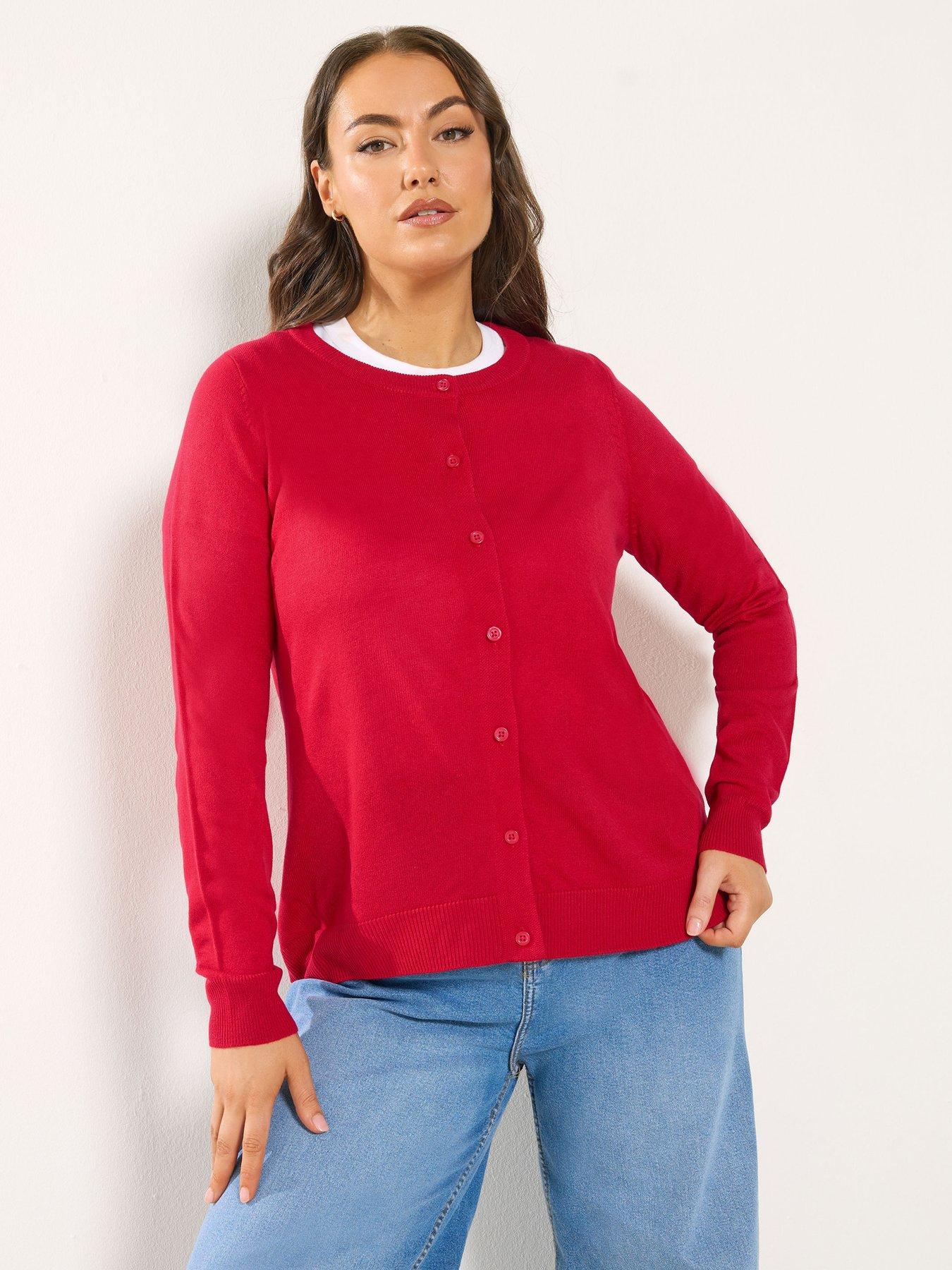Yours Curve Button Through Cardigan - Red
