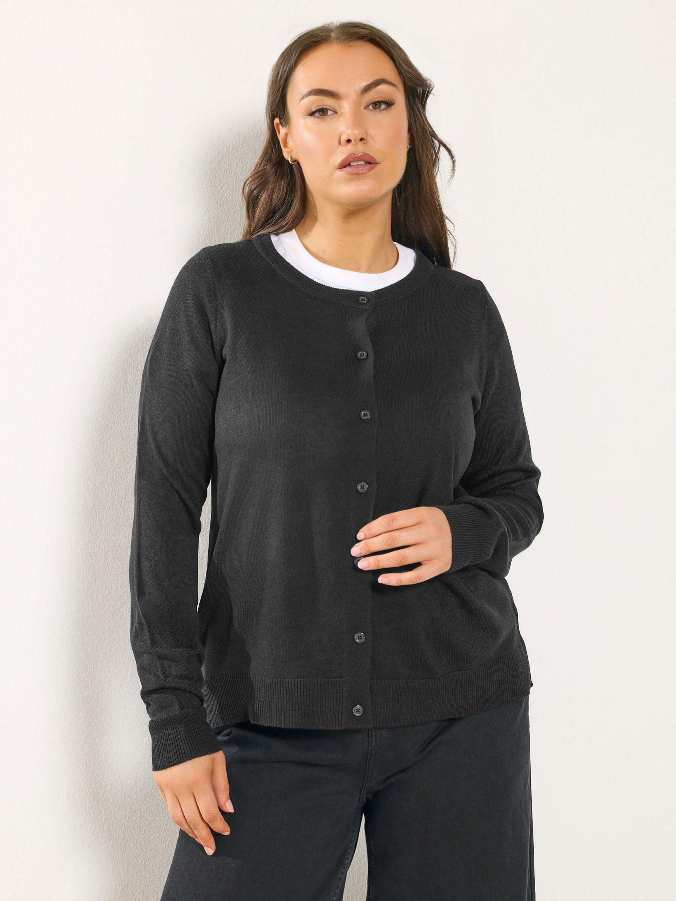 Yours Curve Button Through Cardigan - Black