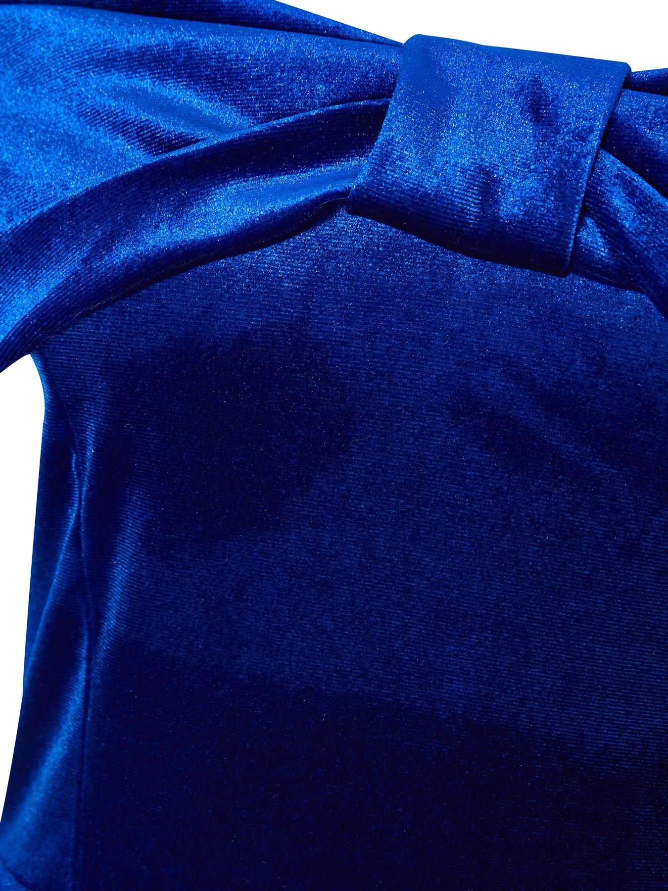  image of quiz-petite-royal-blue-velvet-bardot-midi-dress