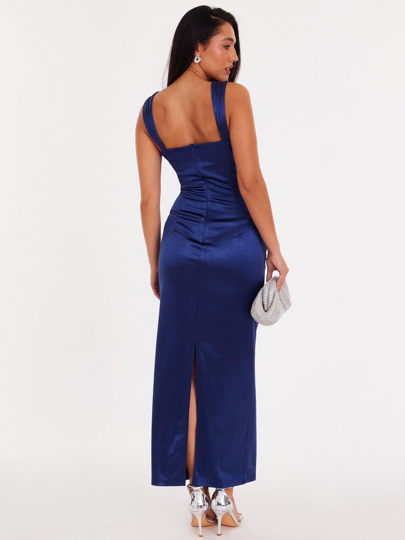  image of quiz-navy-square-neck-satin-midaxi-dress