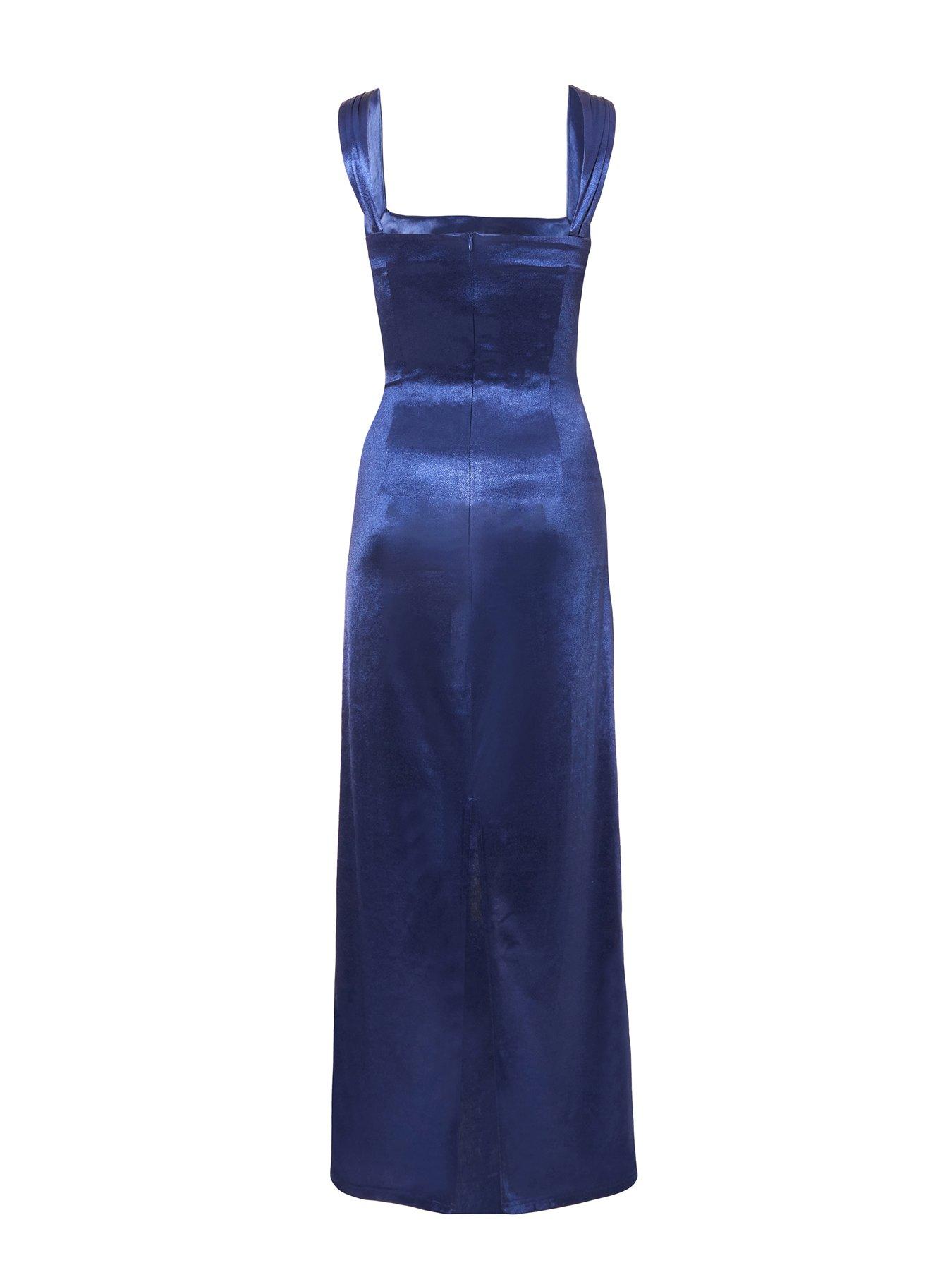  image of quiz-navy-square-neck-satin-midaxi-dress