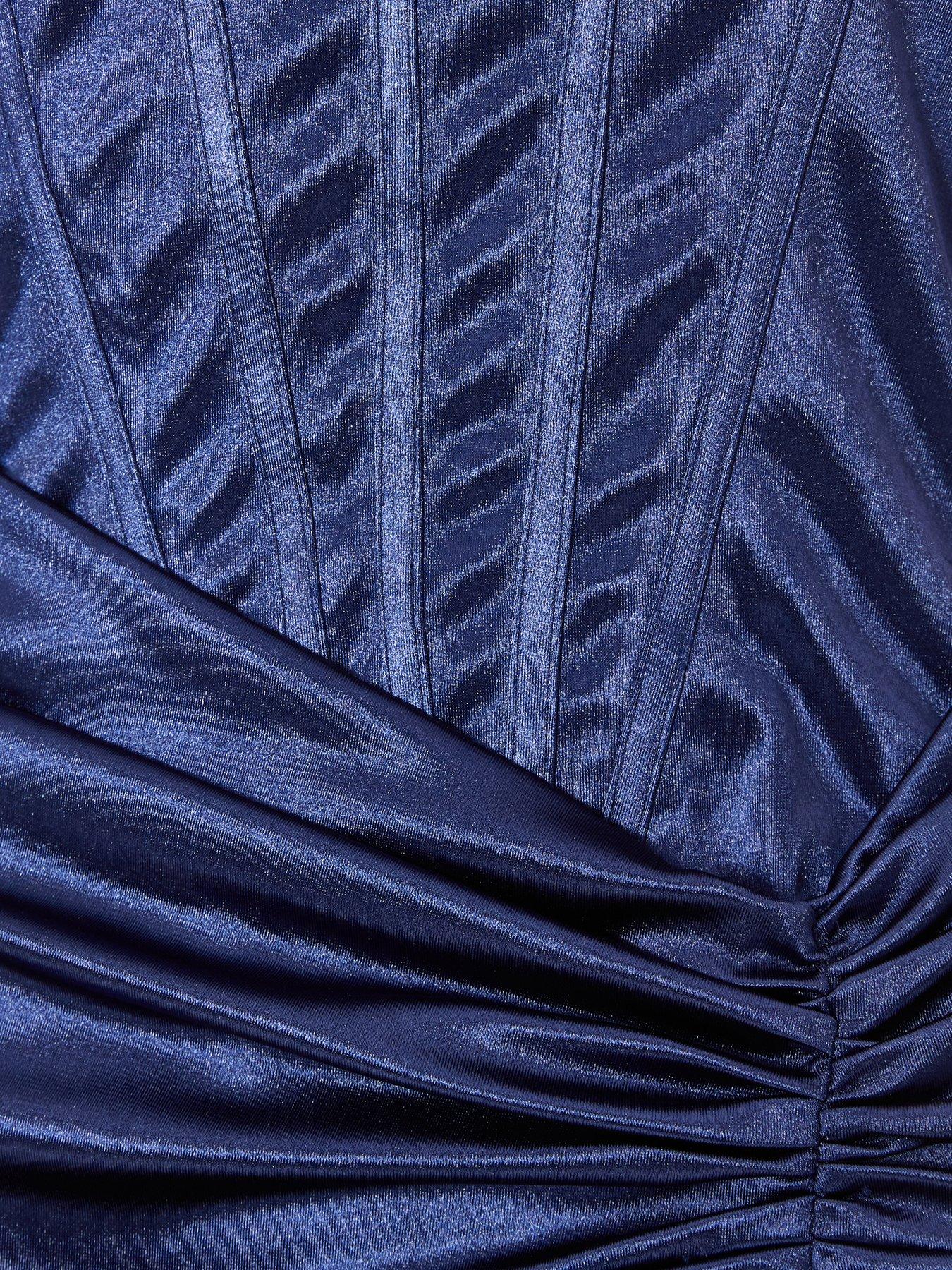  image of quiz-navy-square-neck-satin-midaxi-dress