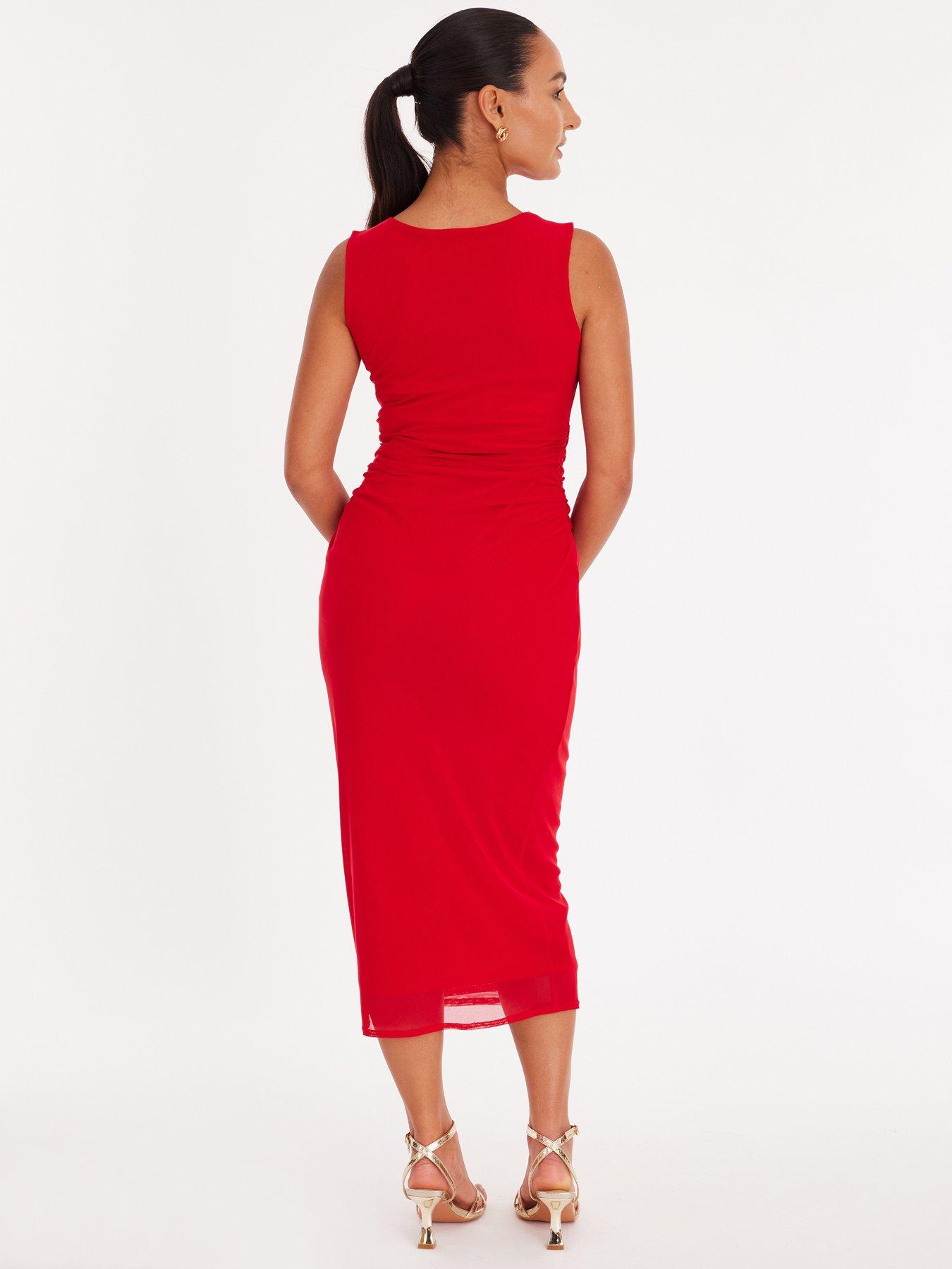 Image 2 of 6 of Quiz Petite Red Mesh Buckle Midaxi Dress