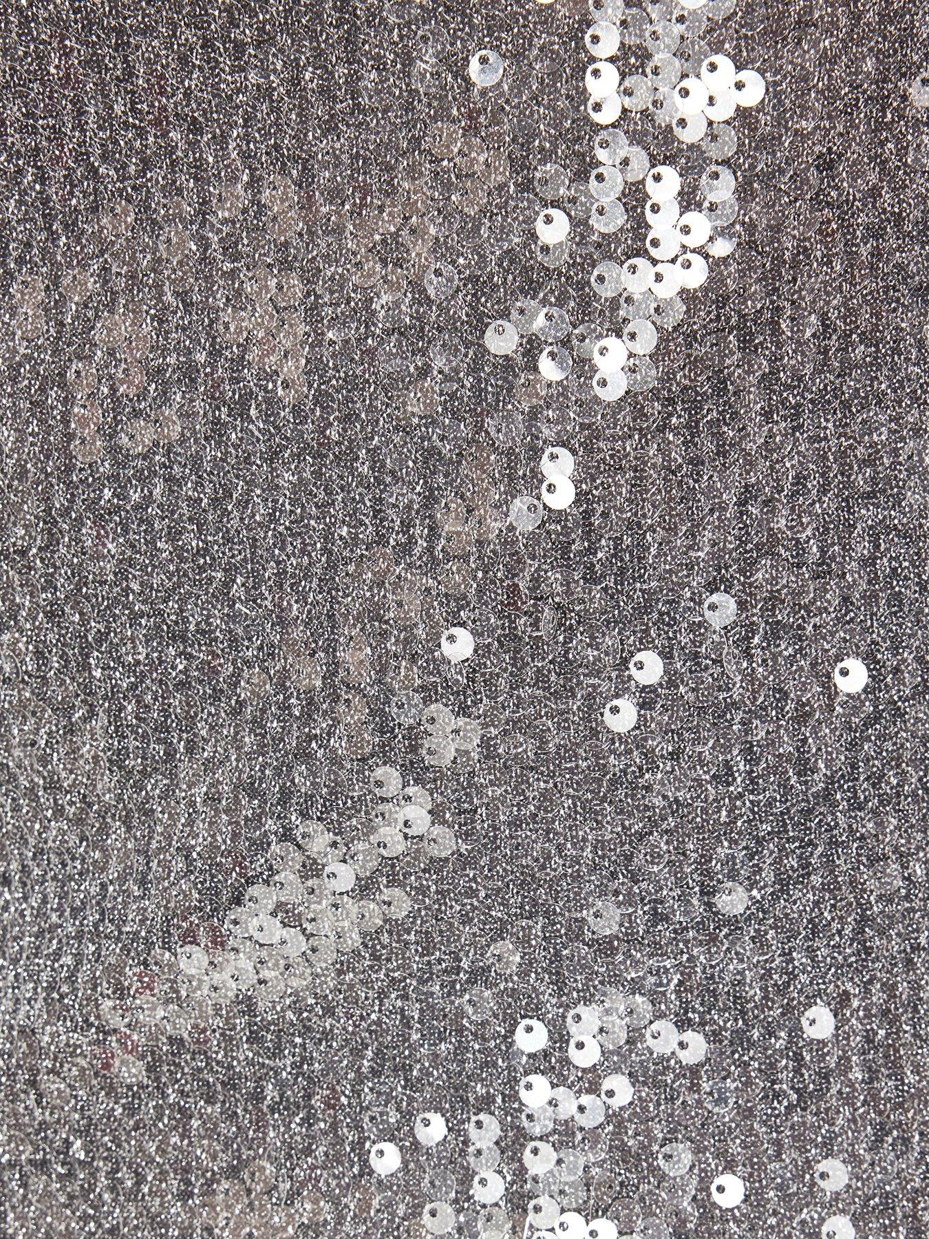  image of quiz-petite-silver-sequin-asymmetric-midaxi-dress