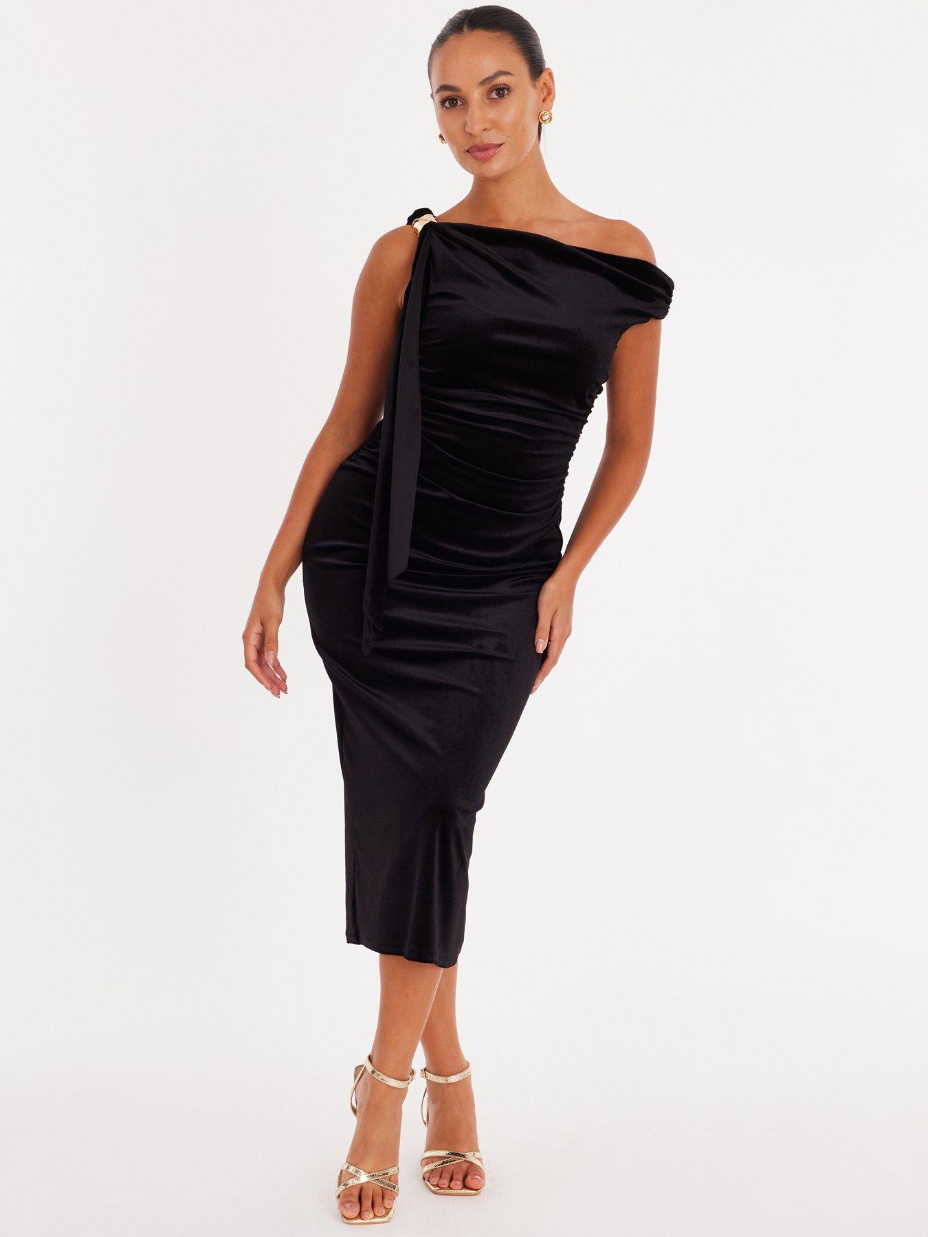  image of quiz-petite-black-sequin-buckle-detail-midaxi-dress