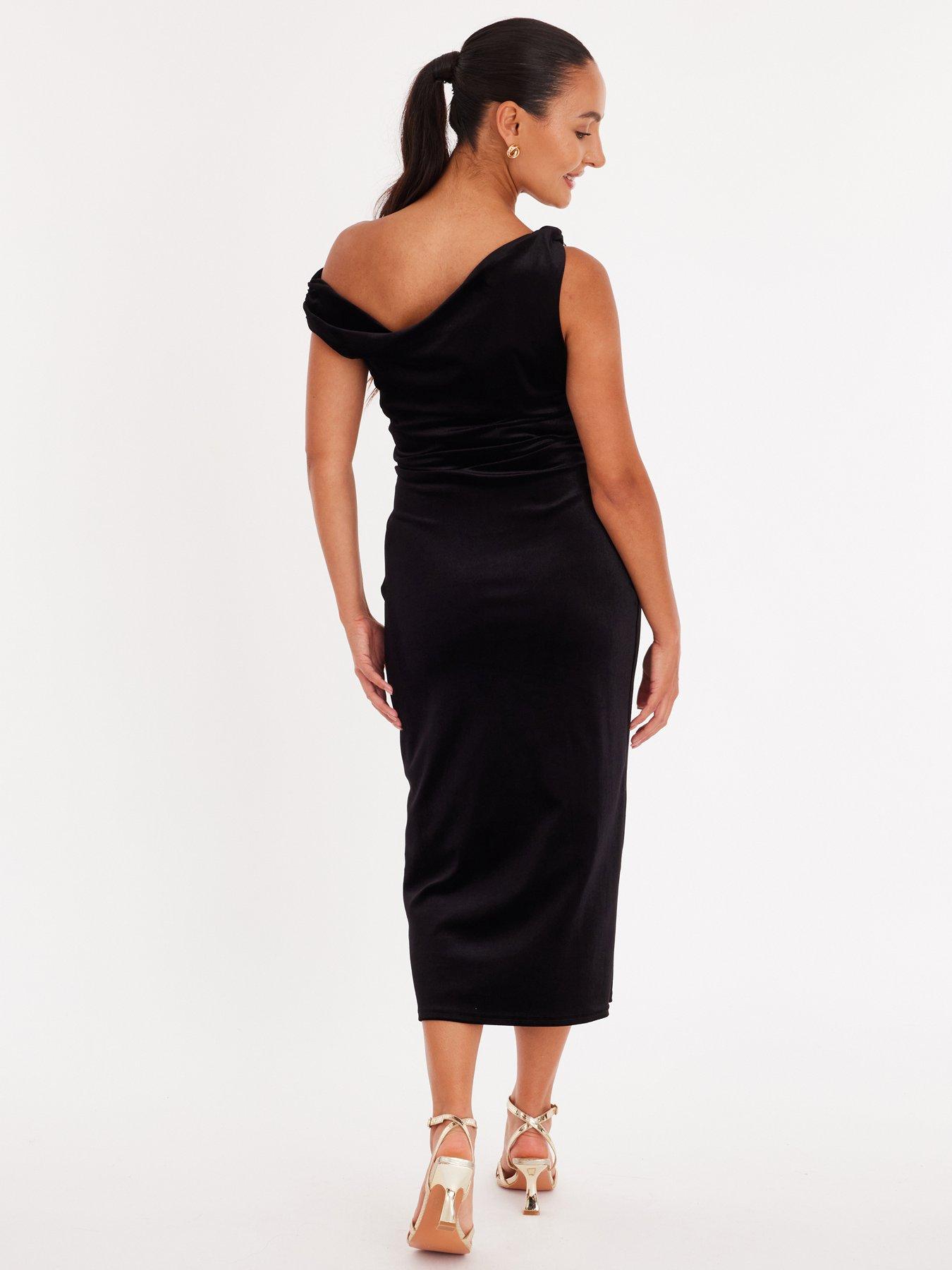 stillFront image of quiz-petite-black-sequin-buckle-detail-midaxi-dress