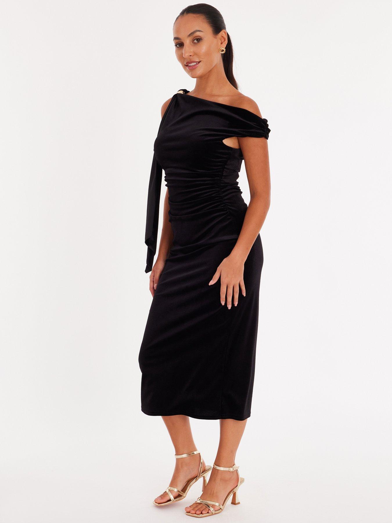  image of quiz-petite-black-sequin-buckle-detail-midaxi-dress