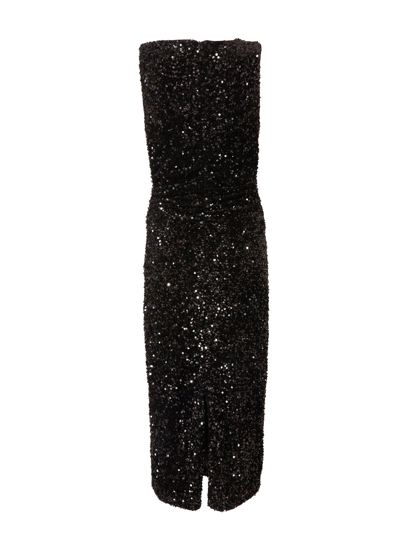  image of quiz-petite-black-sequin-buckle-detail-midaxi-dress