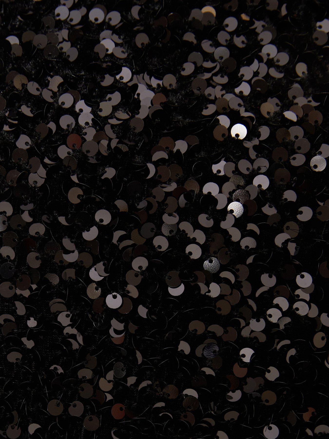  image of quiz-petite-black-sequin-buckle-detail-midaxi-dress