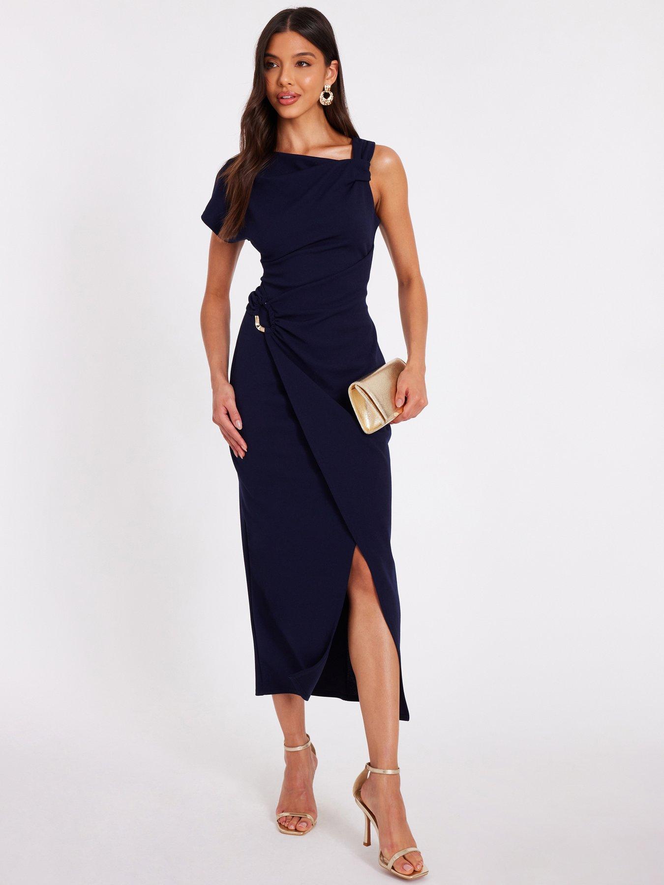  image of quiz-navy-asymmetric-wrap-midaxi-dress