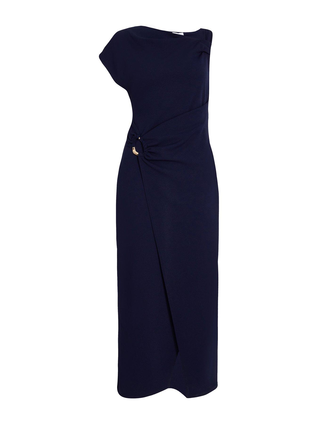  image of quiz-navy-asymmetric-wrap-midaxi-dress