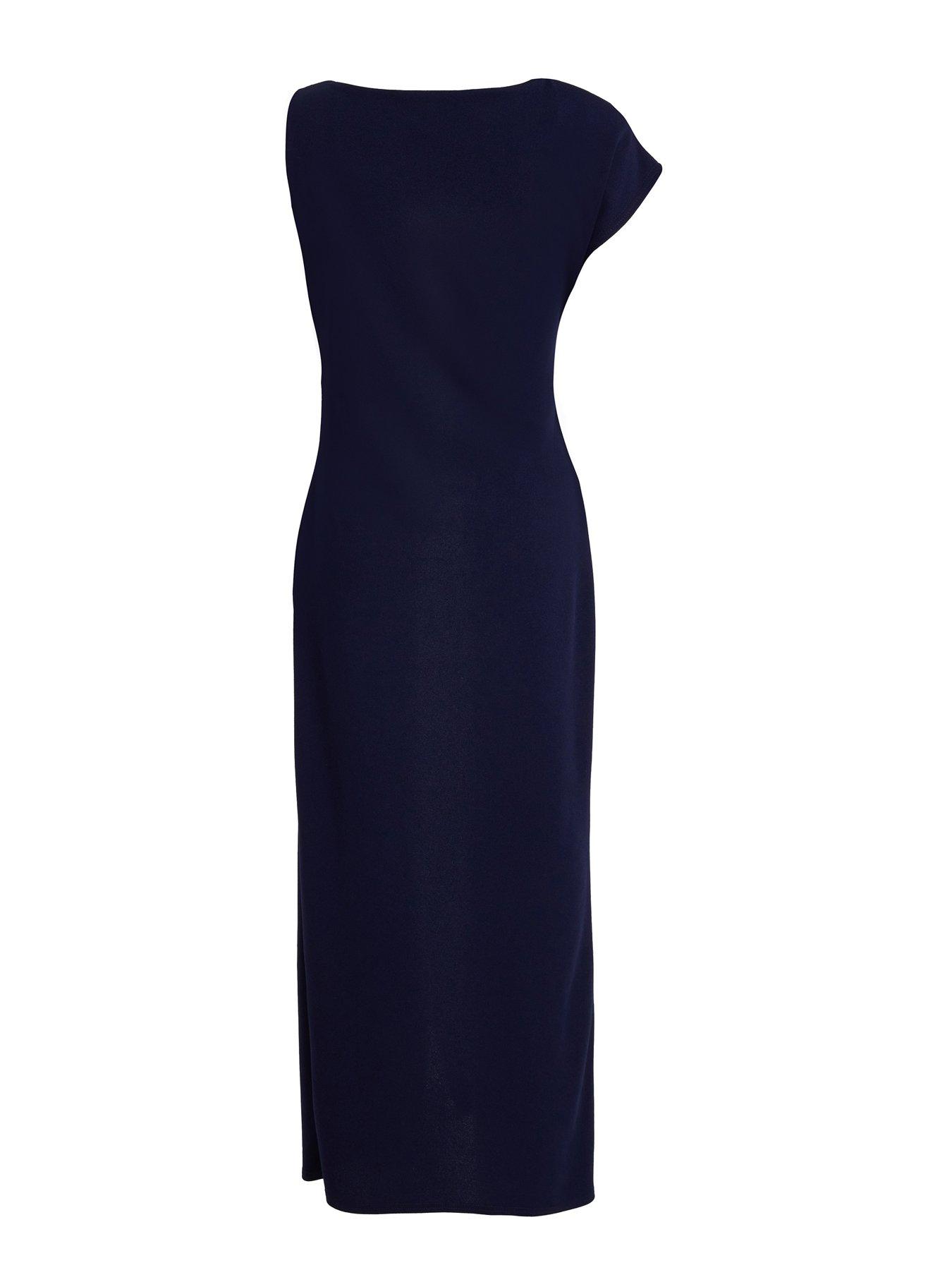  image of quiz-navy-asymmetric-wrap-midaxi-dress