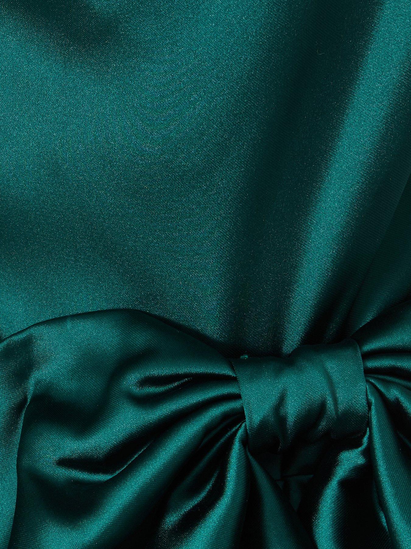 Image 6 of 6 of Quiz Green Satin Bow Front Midi Dress