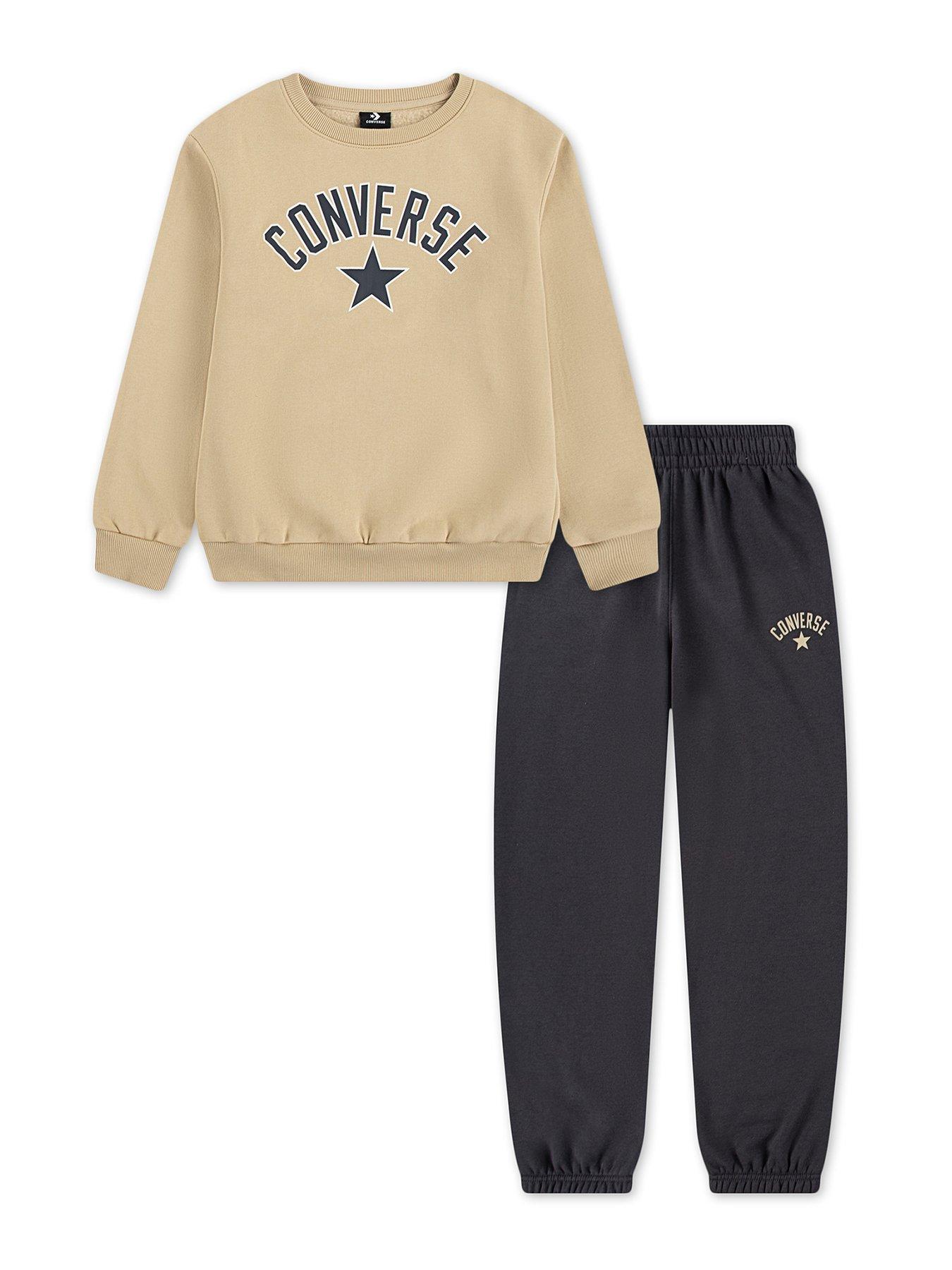 Converse Junior Boys Heritage Fleece Crew And Jogger Set - Beige
