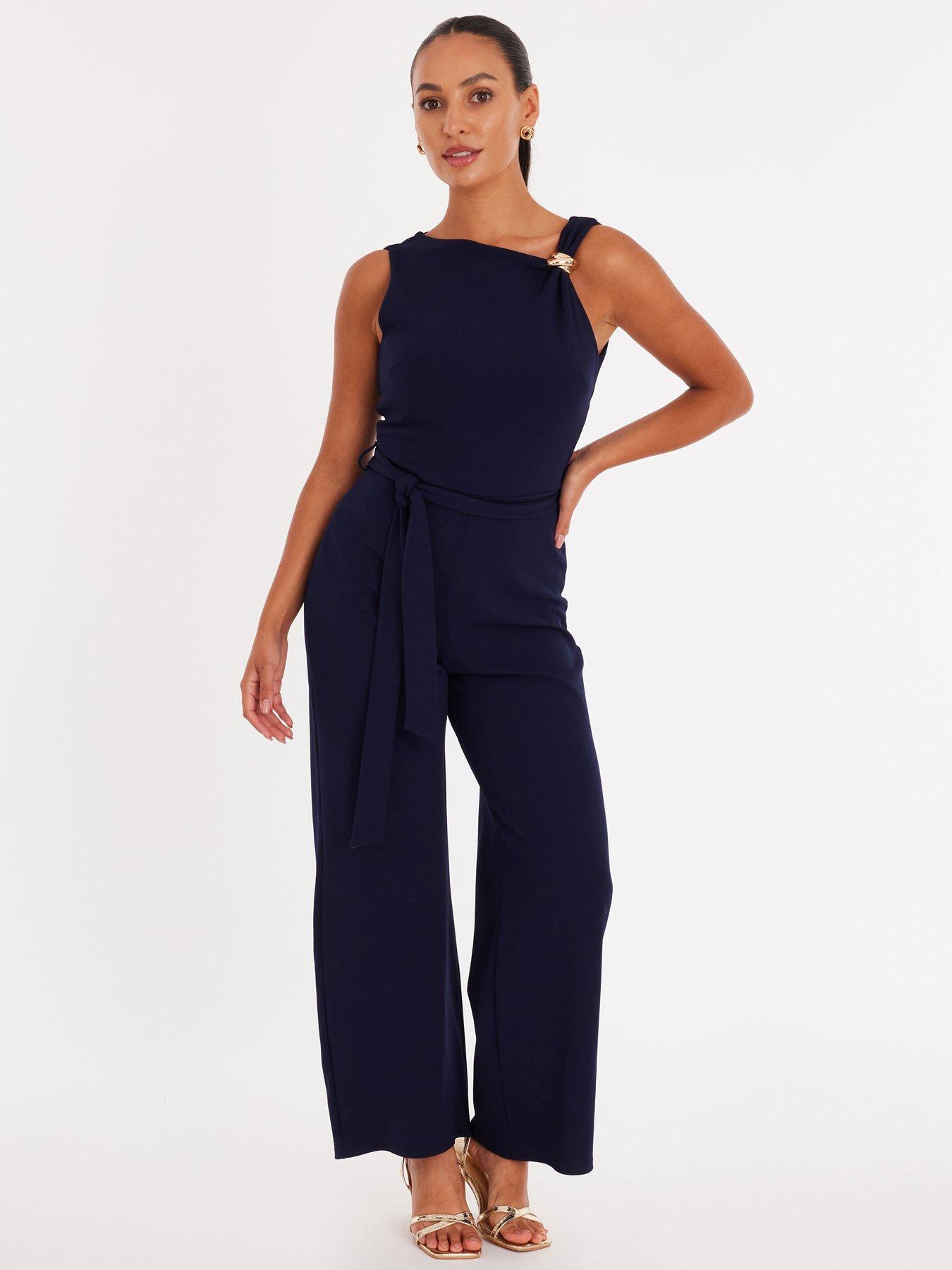 Quiz Petite Navy Buckle Shoulder Jumpsuit