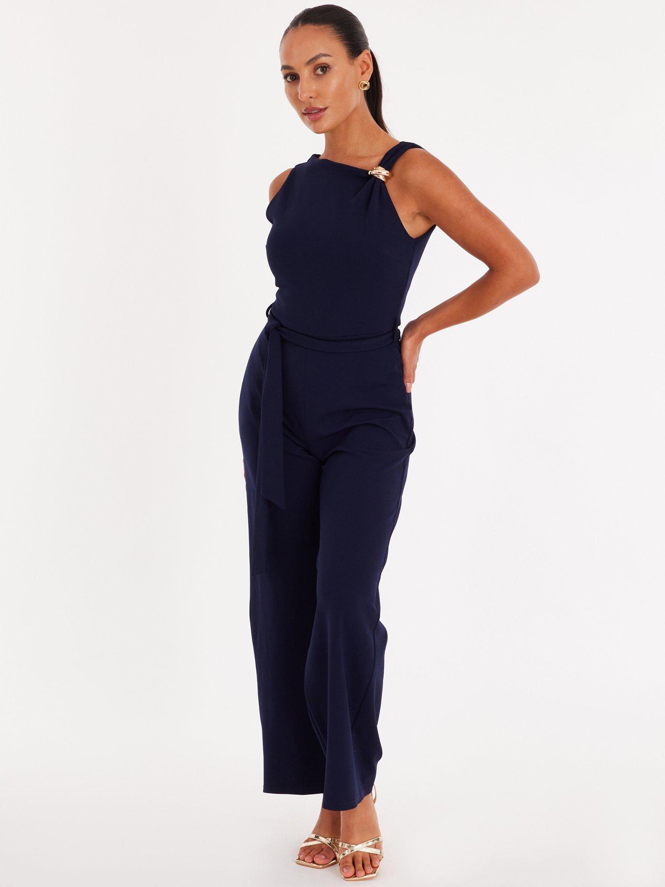  image of quiz-petite-navy-buckle-shoulder-jumpsuit