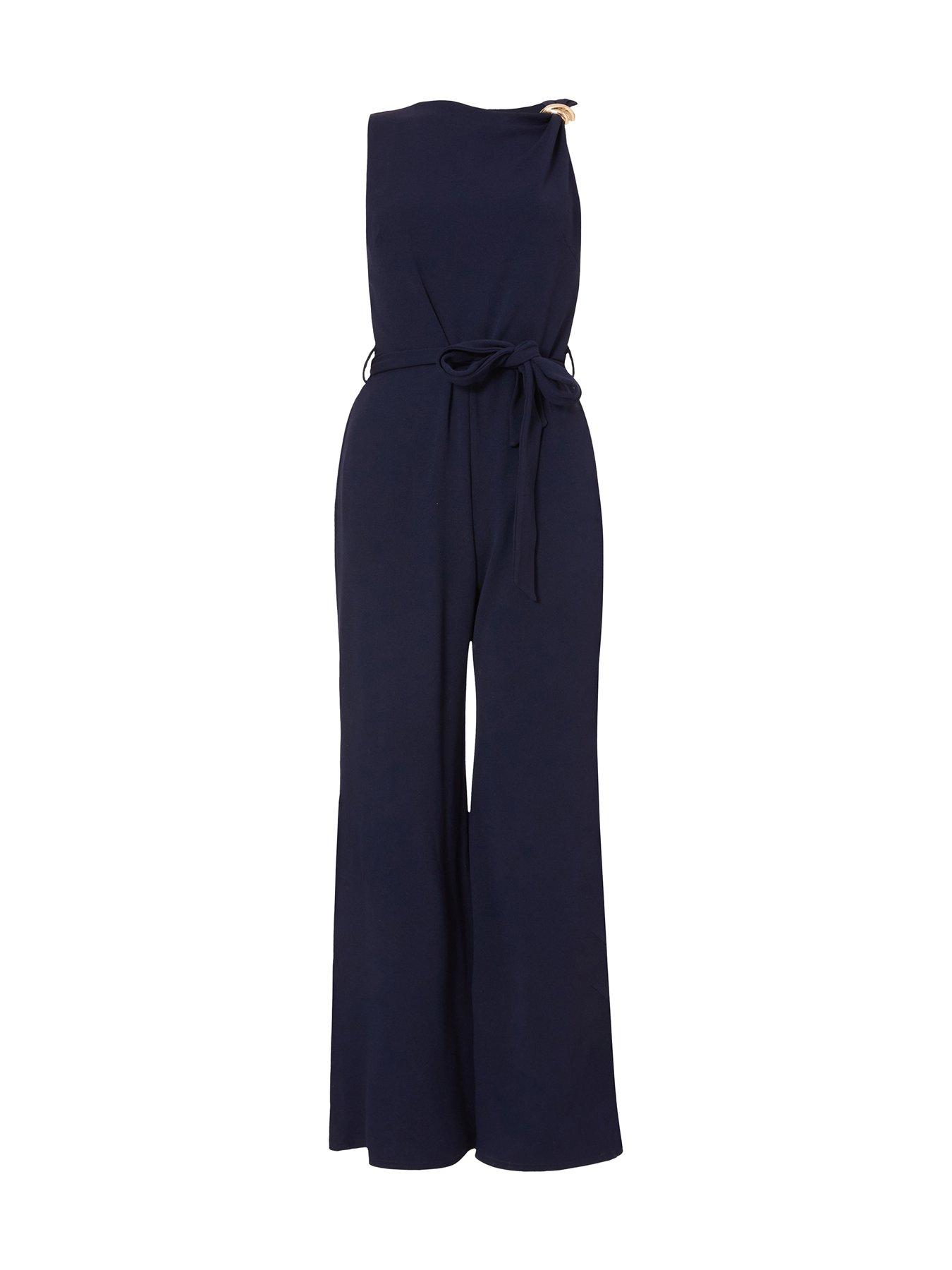  image of quiz-petite-navy-buckle-shoulder-jumpsuit