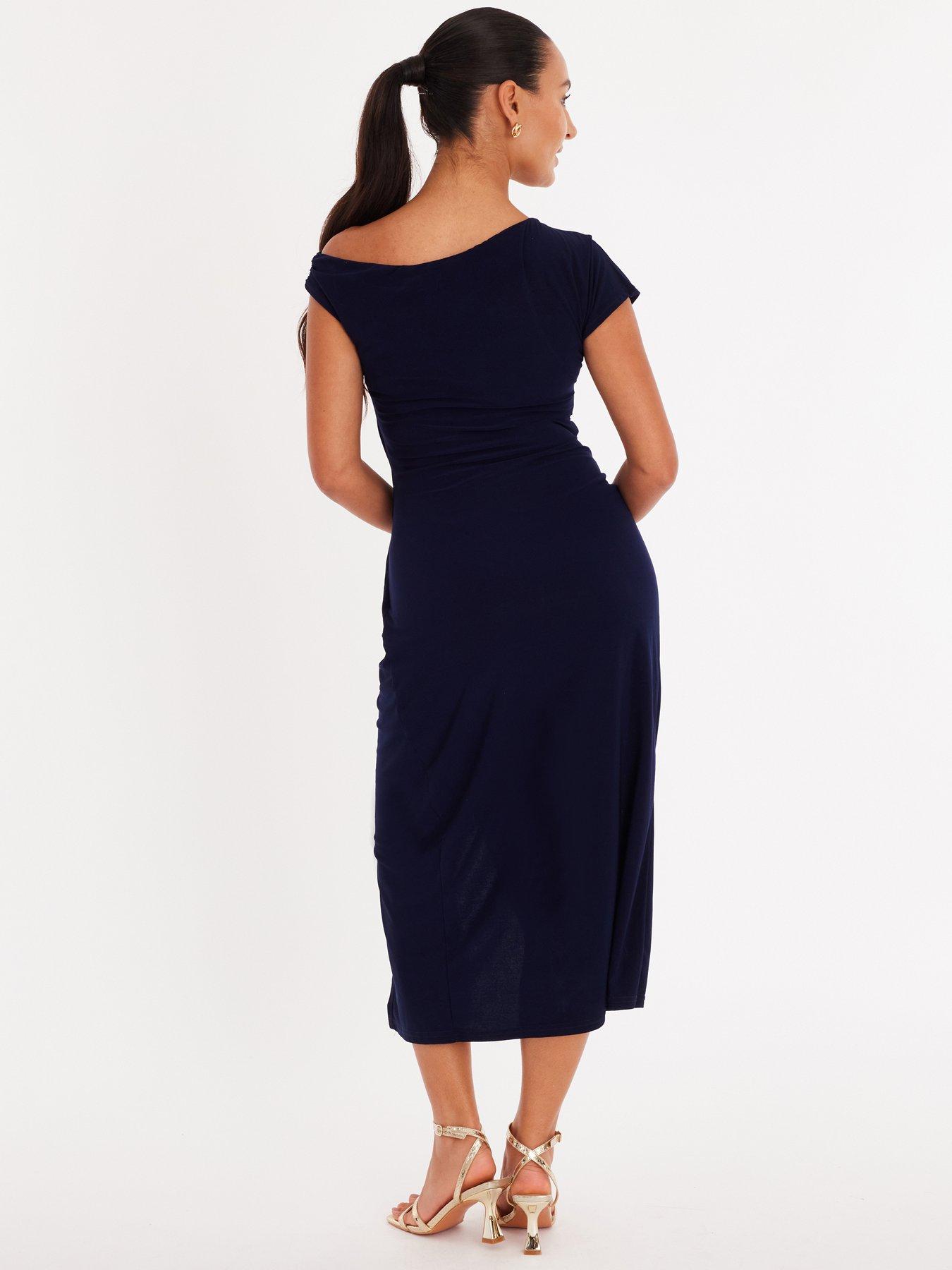  image of quiz-petite-navy-asymmetric-wrap-midaxi-dress