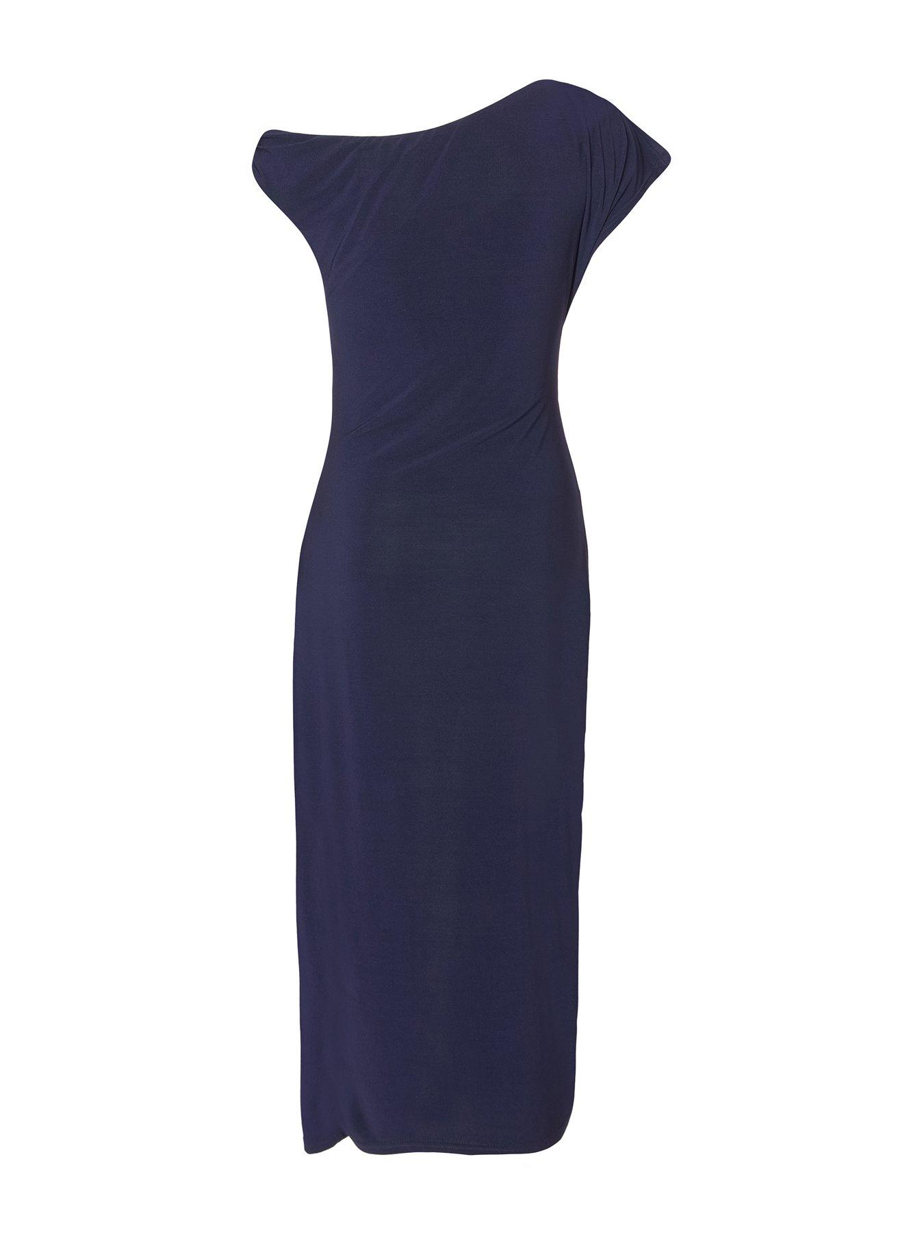  image of quiz-petite-navy-asymmetric-wrap-midaxi-dress
