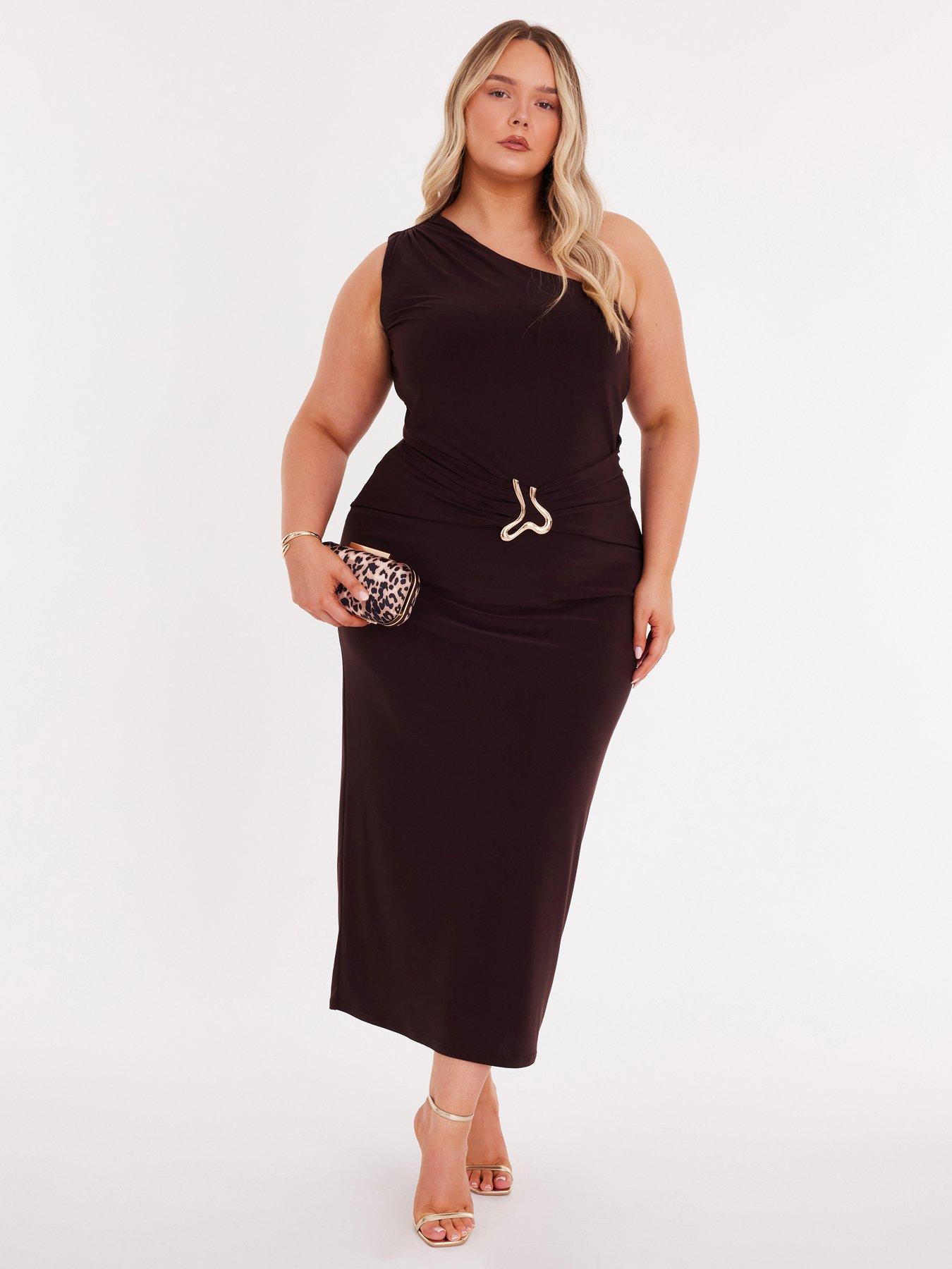 Quiz Curve Brown One Shoulder Ruched Dress