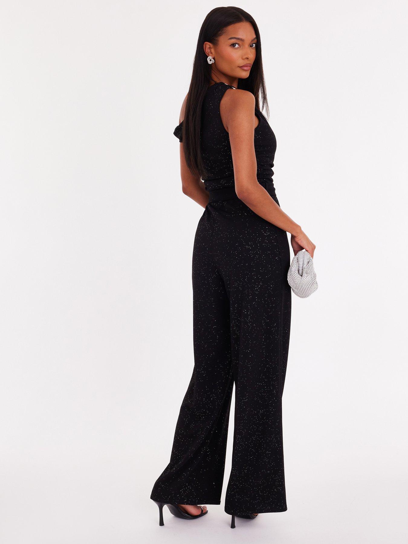  image of quiz-glitter-drop-sleeve-jumpsuit-black
