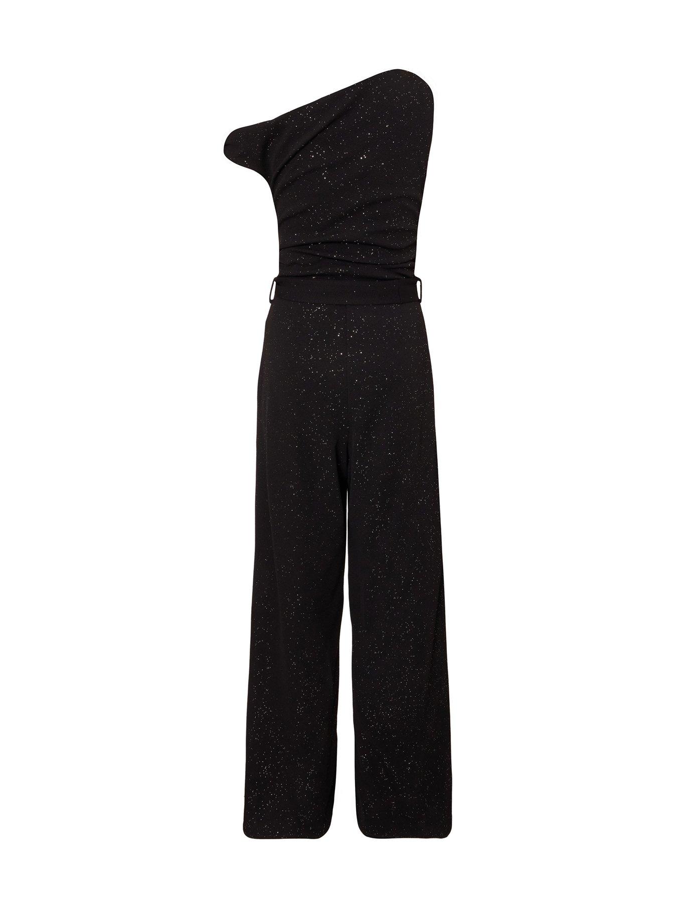  image of quiz-glitter-drop-sleeve-jumpsuit-black