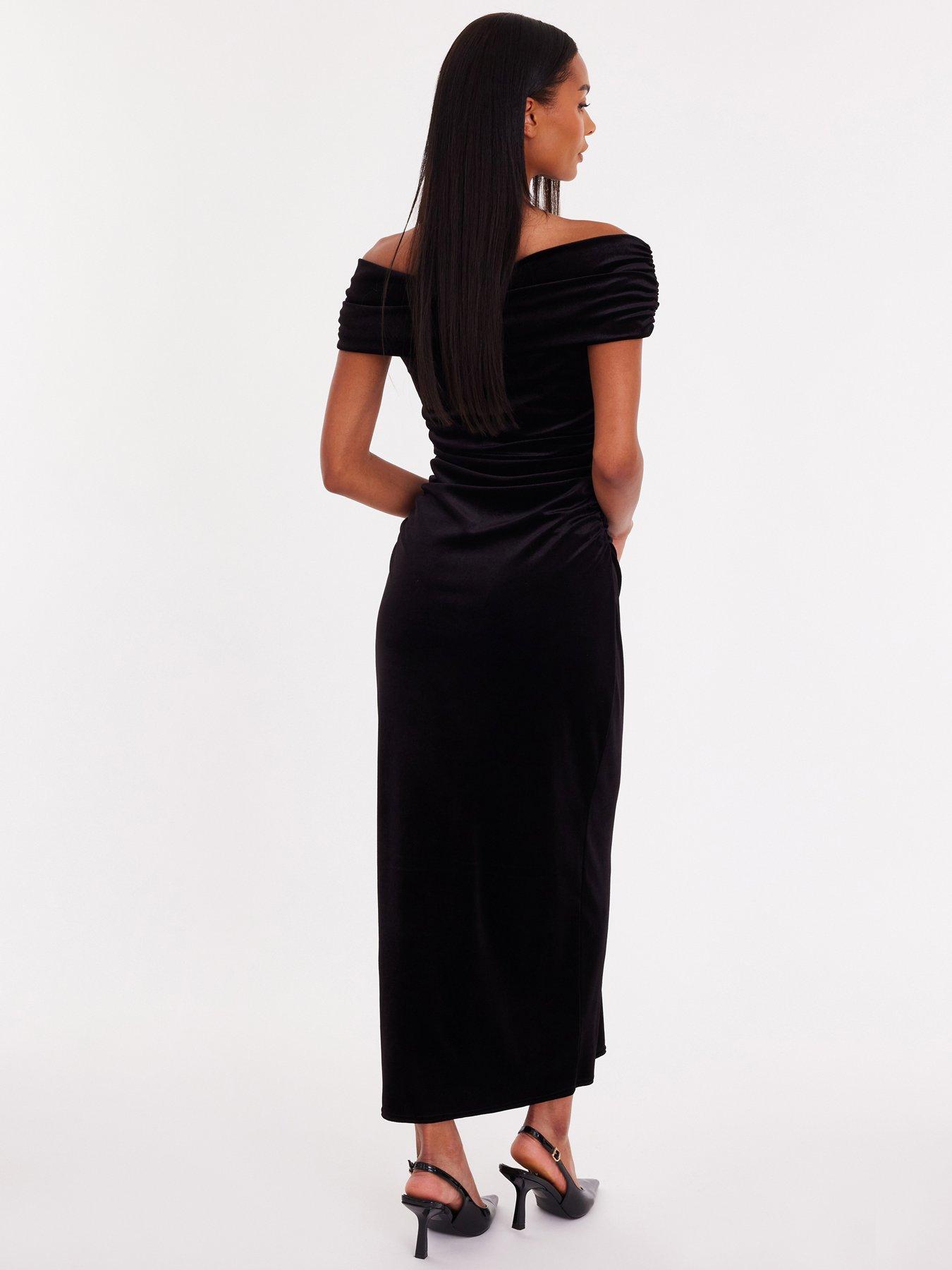 Image 2 of 6 of Quiz Black Velvet Corsage Midi Dress