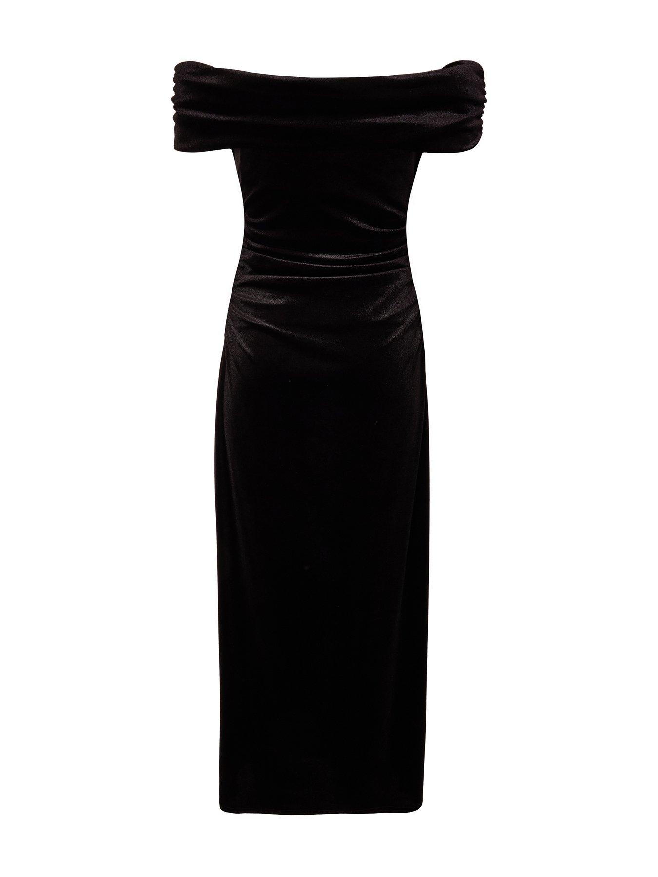 Image 4 of 6 of Quiz Black Velvet Corsage Midi Dress
