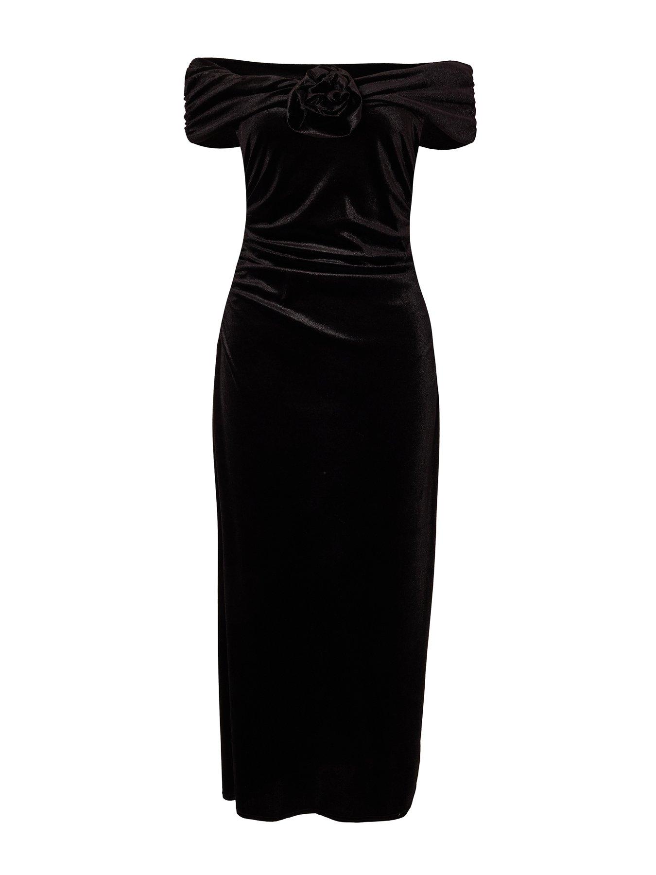 Image 5 of 6 of Quiz Black Velvet Corsage Midi Dress