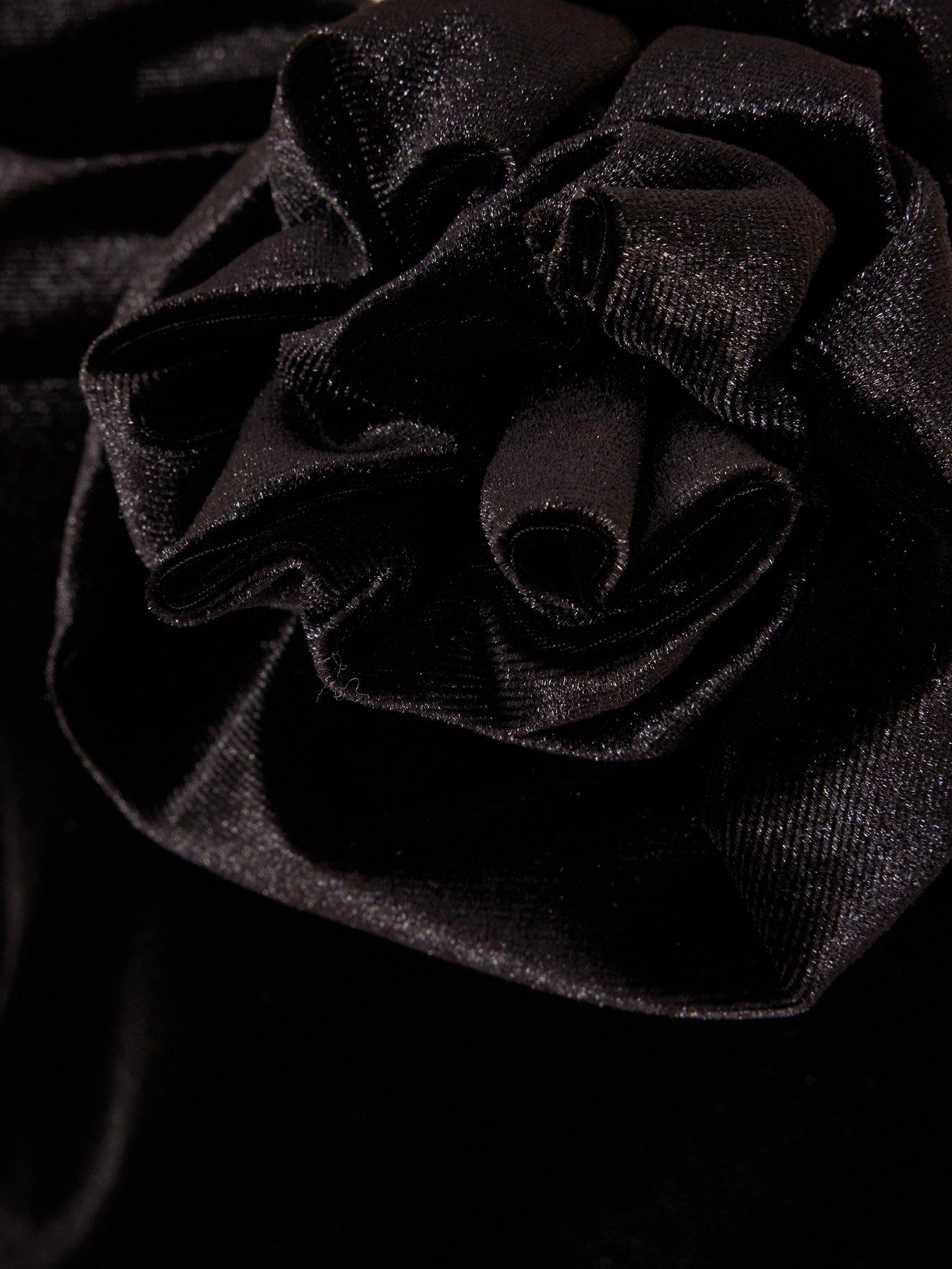 Image 6 of 6 of Quiz Black Velvet Corsage Midi Dress