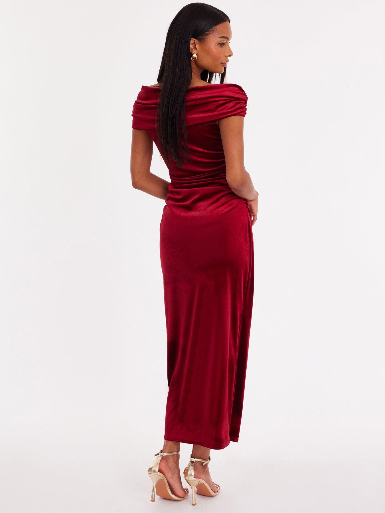 image of quiz-burgundy-velvet-corsage-midi-dress