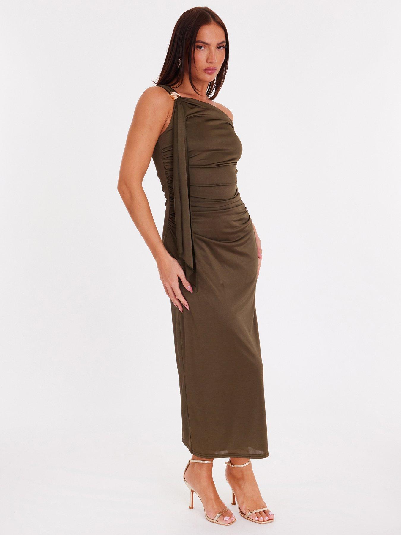 Quiz Khaki Sash Detail Midaxi Dress