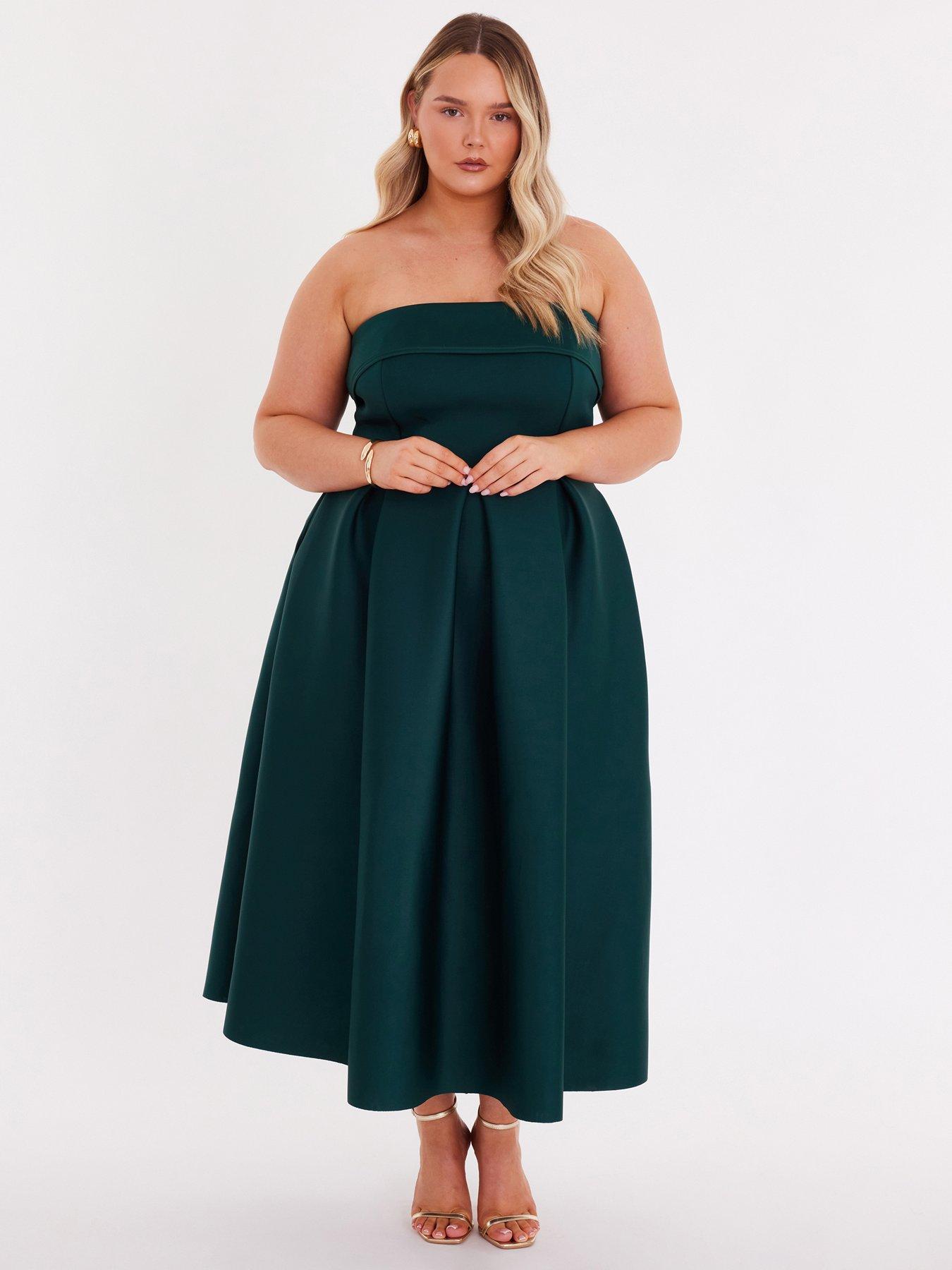  image of quiz-curve-bottle-green-bandeau-skater-dress
