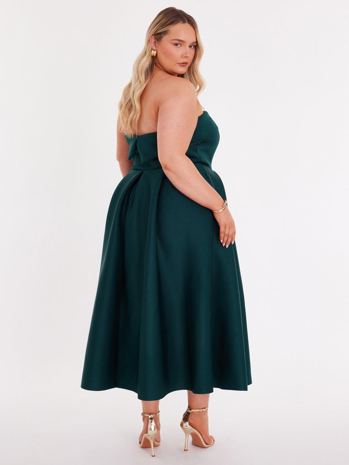  image of quiz-curve-bottle-green-bandeau-skater-dress