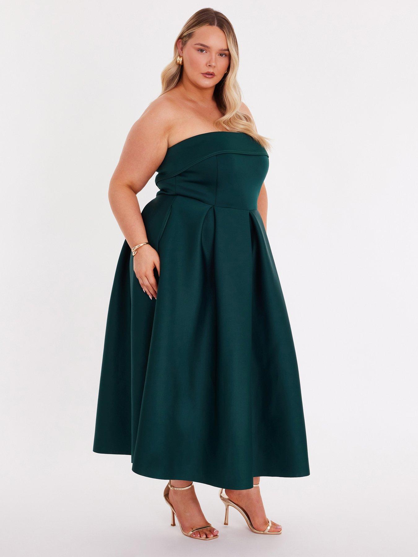  image of quiz-curve-bottle-green-bandeau-skater-dress