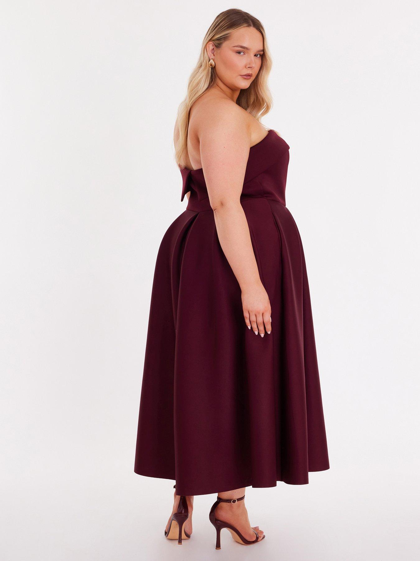 Image 2 of 6 of Quiz Curve Burgundy Bandeau Skater Dress