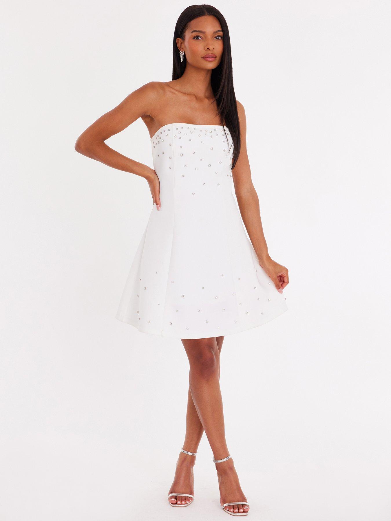 image of quiz-white-bandeau-diamante-mini-dress