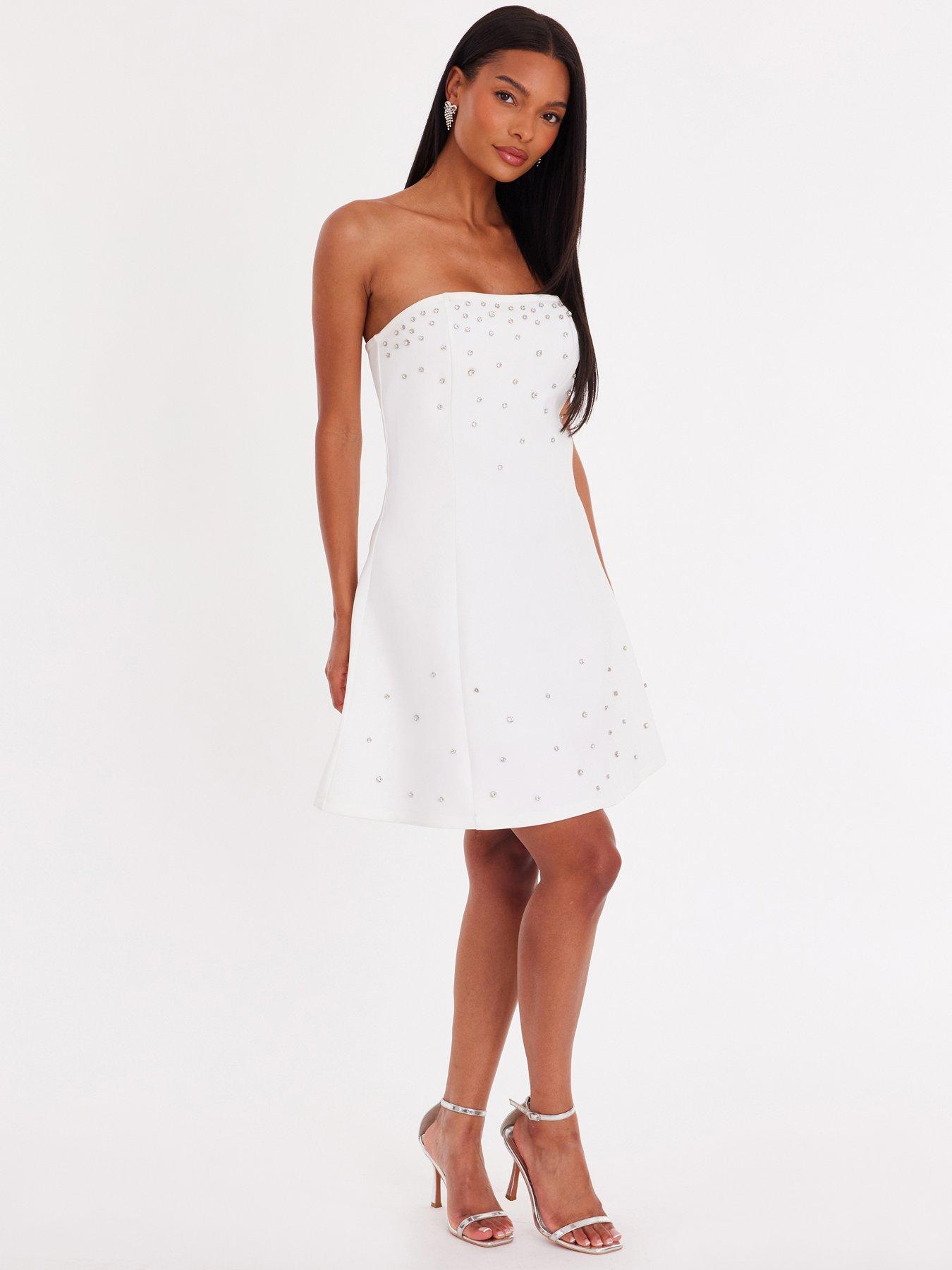  image of quiz-white-bandeau-diamante-mini-dress