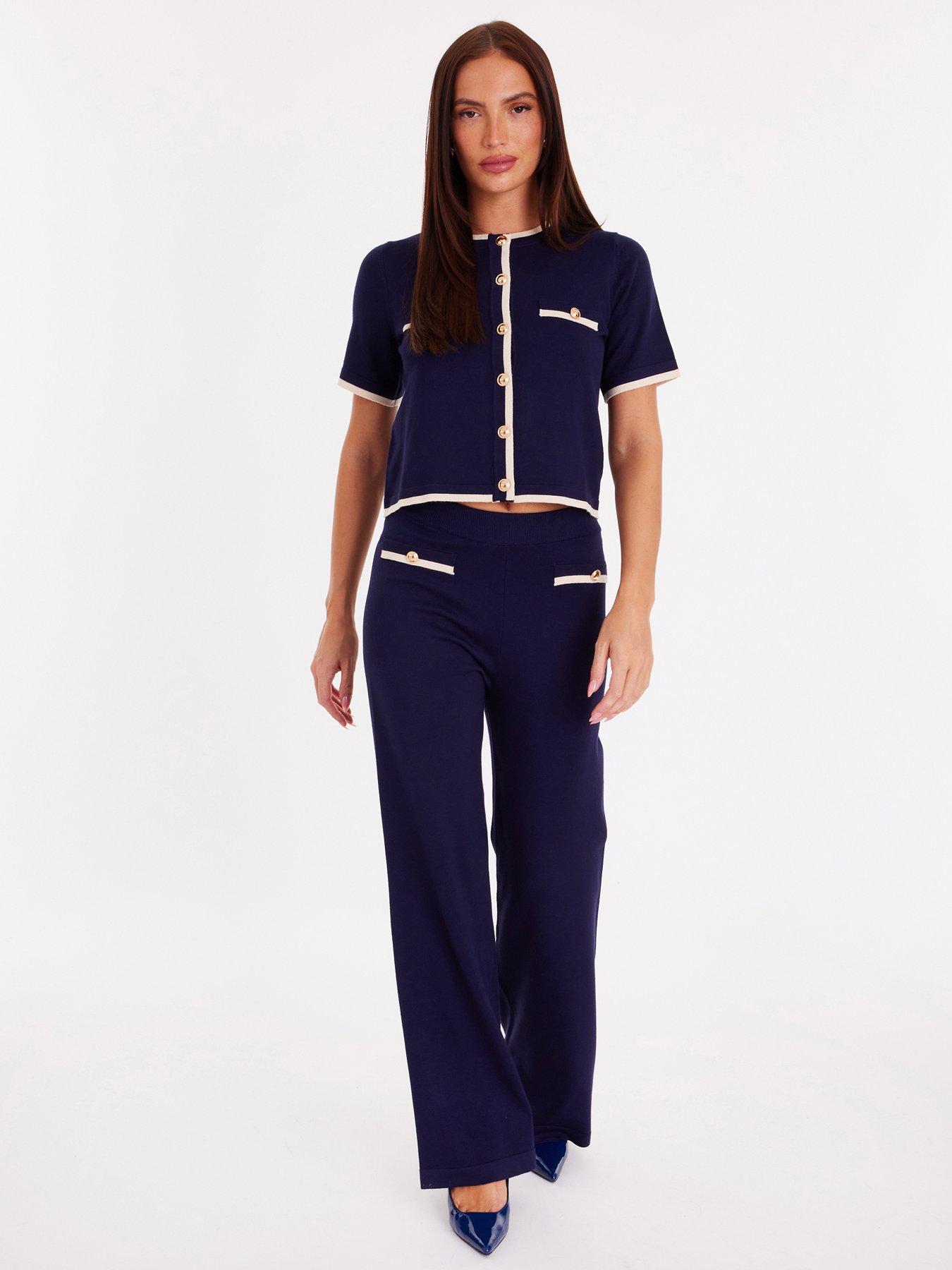 Quiz Navy Knit Palazzo Trousers