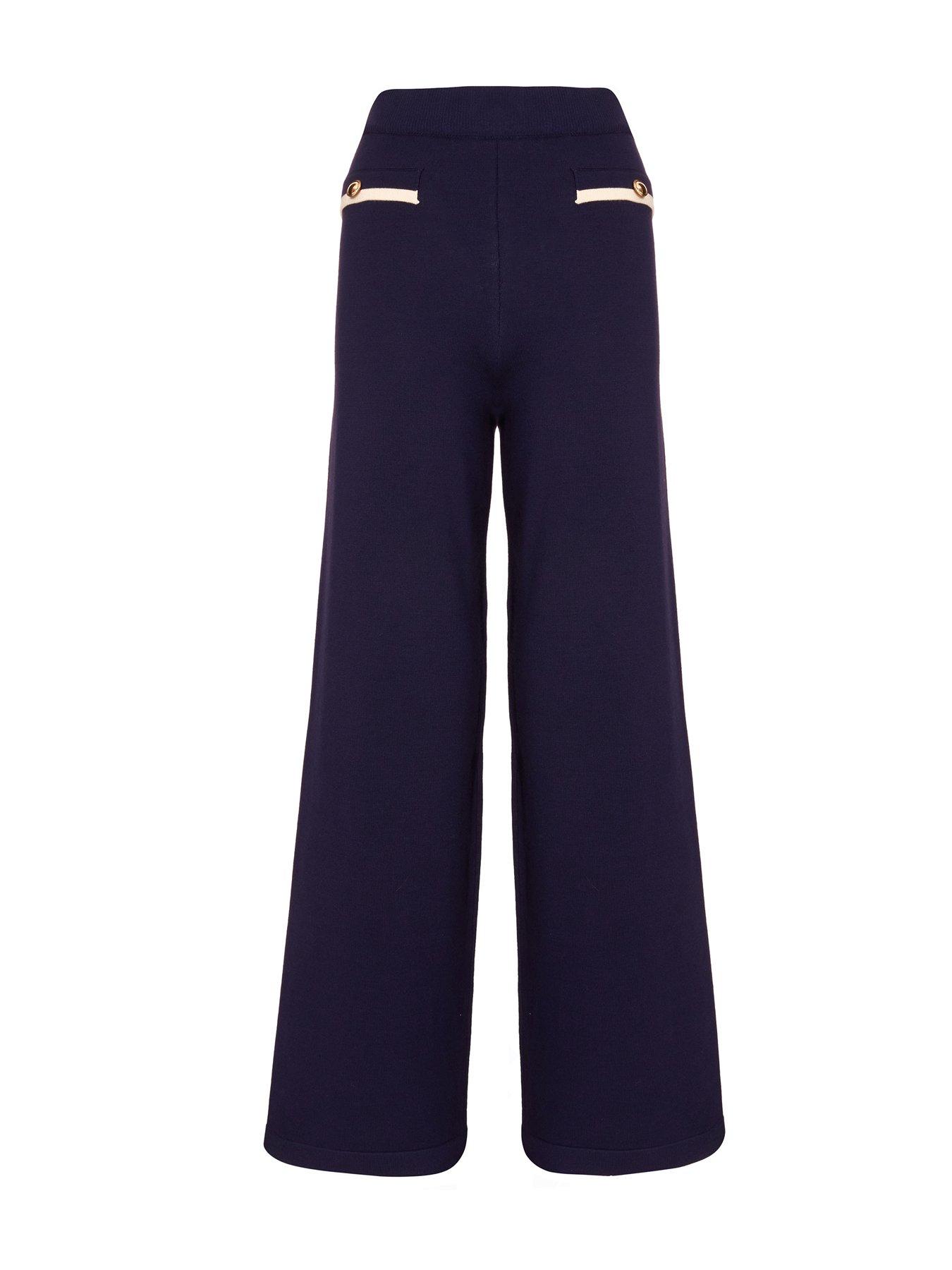  image of quiz-navy-knit-palazzo-trousers