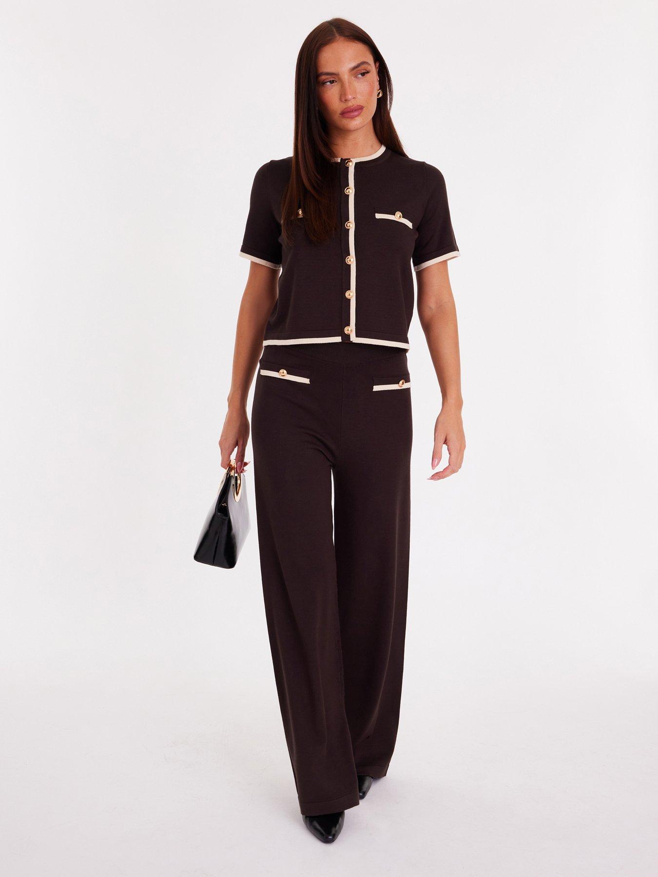  image of quiz-brown-knit-palazzo-trousers