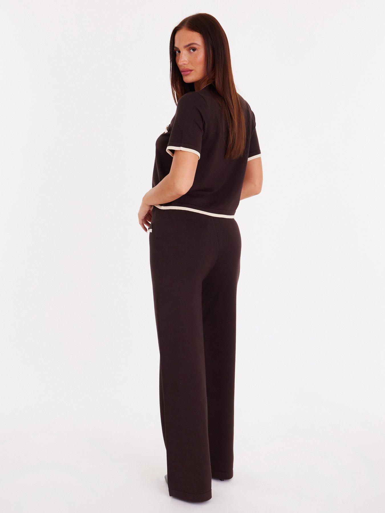  image of quiz-brown-knit-palazzo-trousers