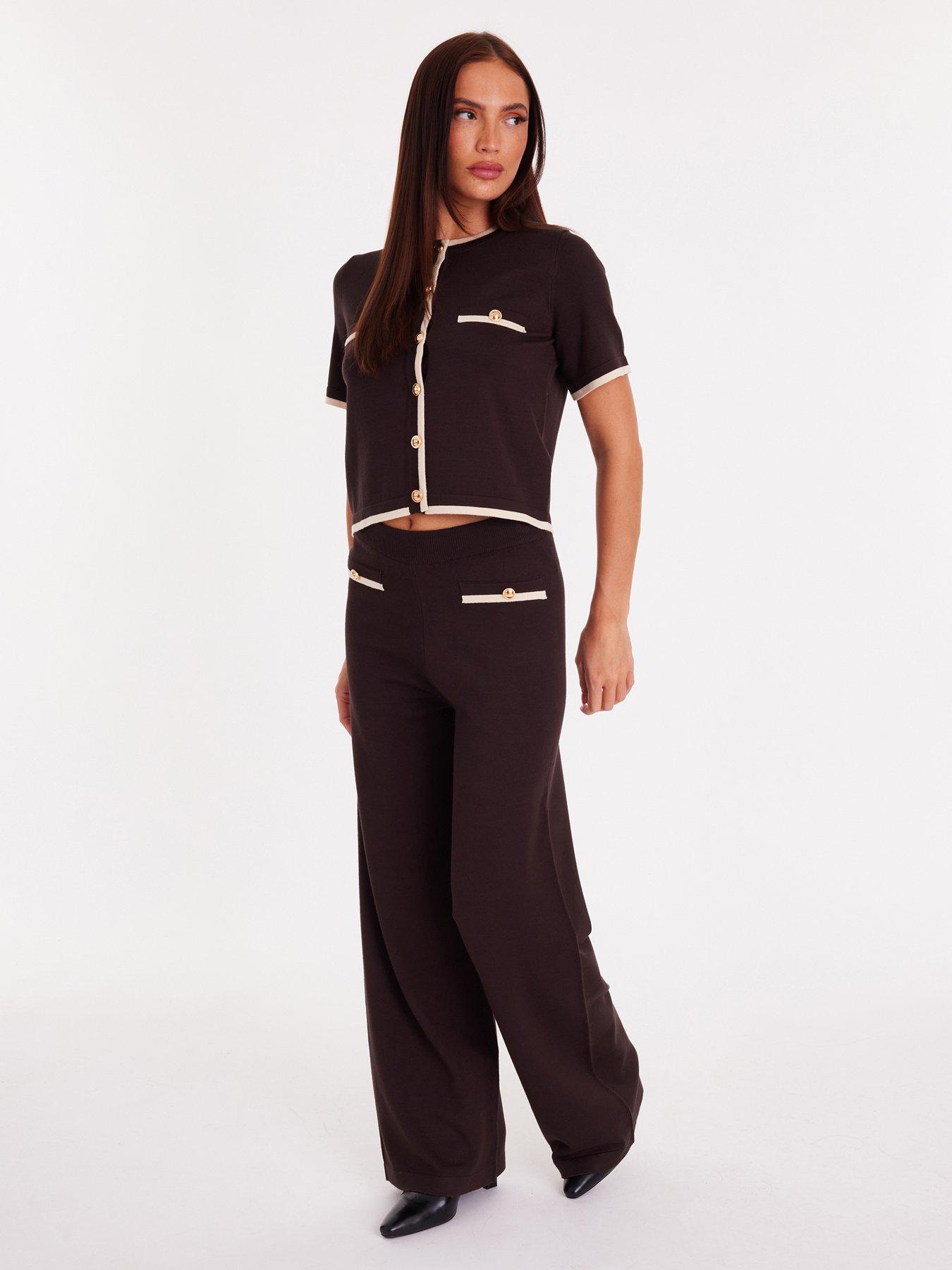  image of quiz-brown-knit-palazzo-trousers