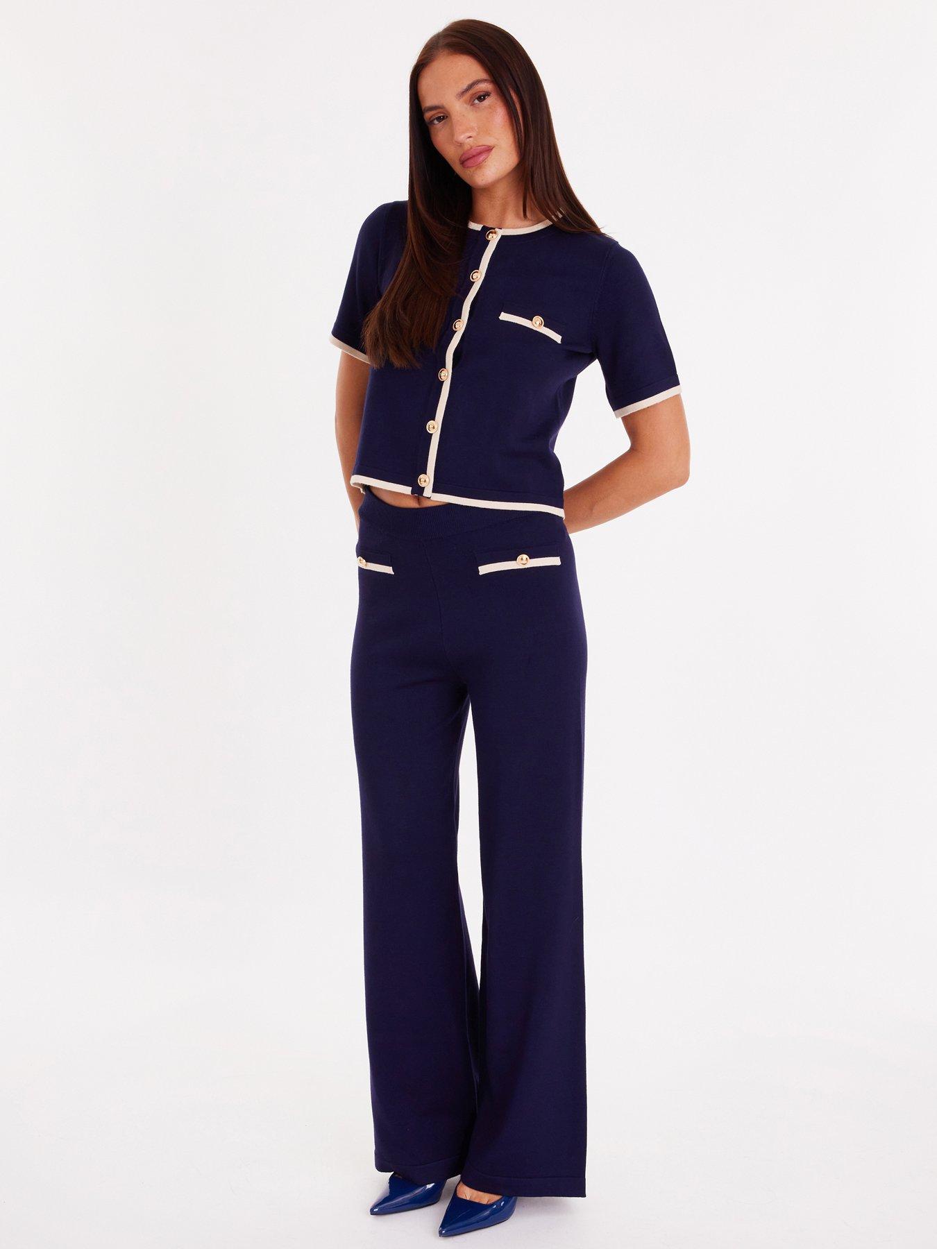  image of quiz-navy-knit-contrast-top