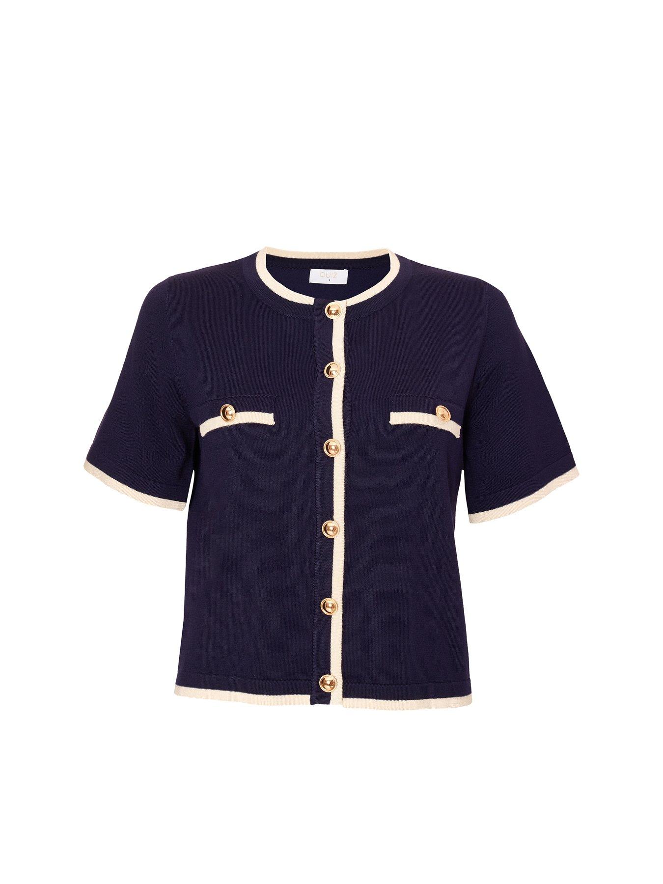  image of quiz-navy-knit-contrast-top
