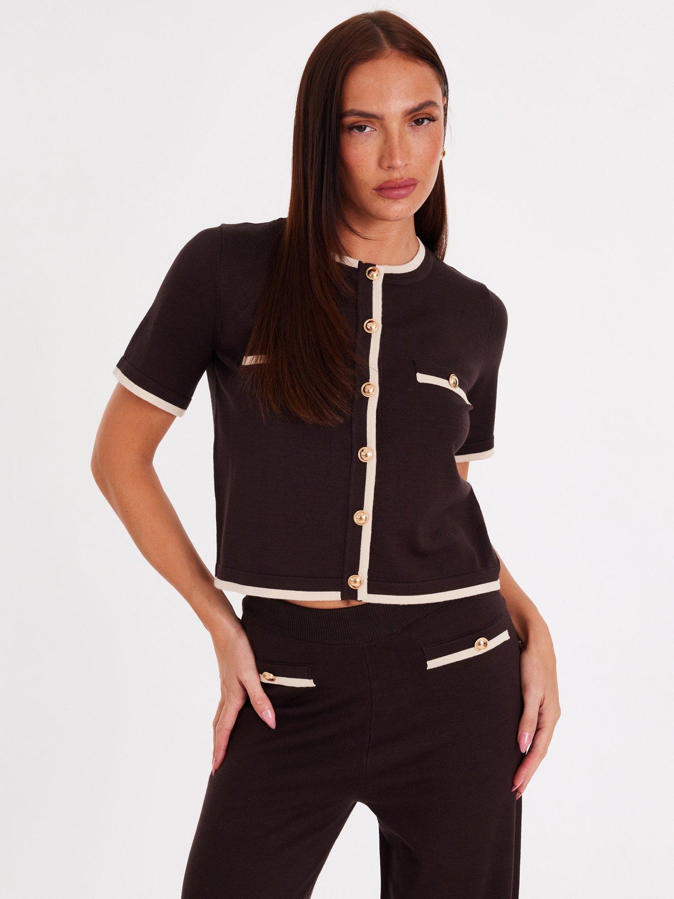 Quiz Brown Knit Contrast Top