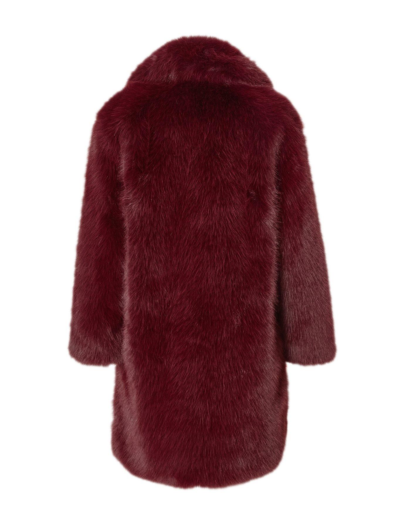 Image 5 of 6 of Quiz Burgundy Faux Fur Longline Coat