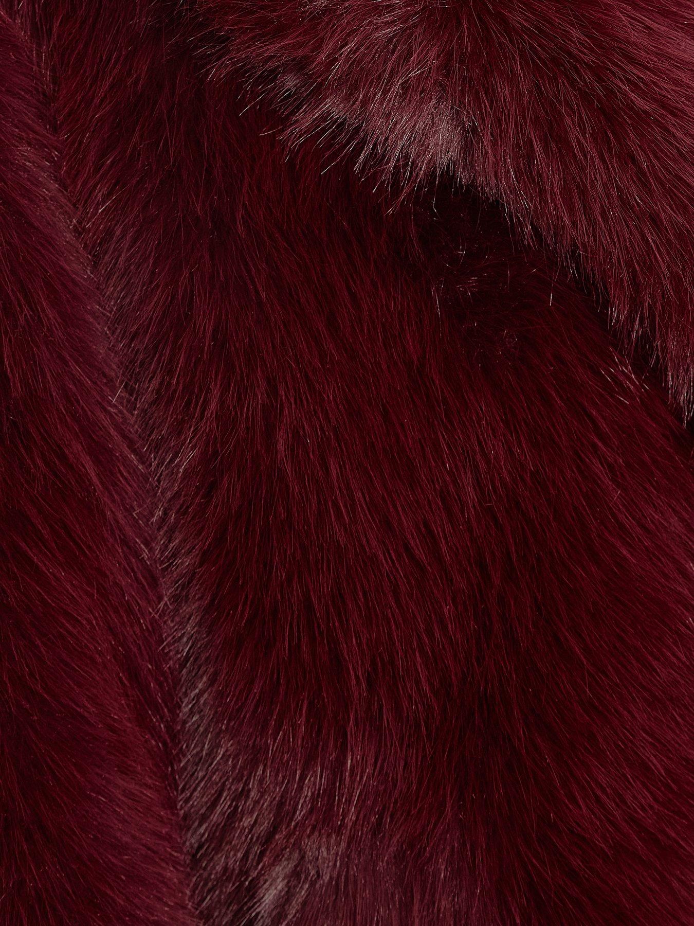 Image 6 of 6 of Quiz Burgundy Faux Fur Longline Coat