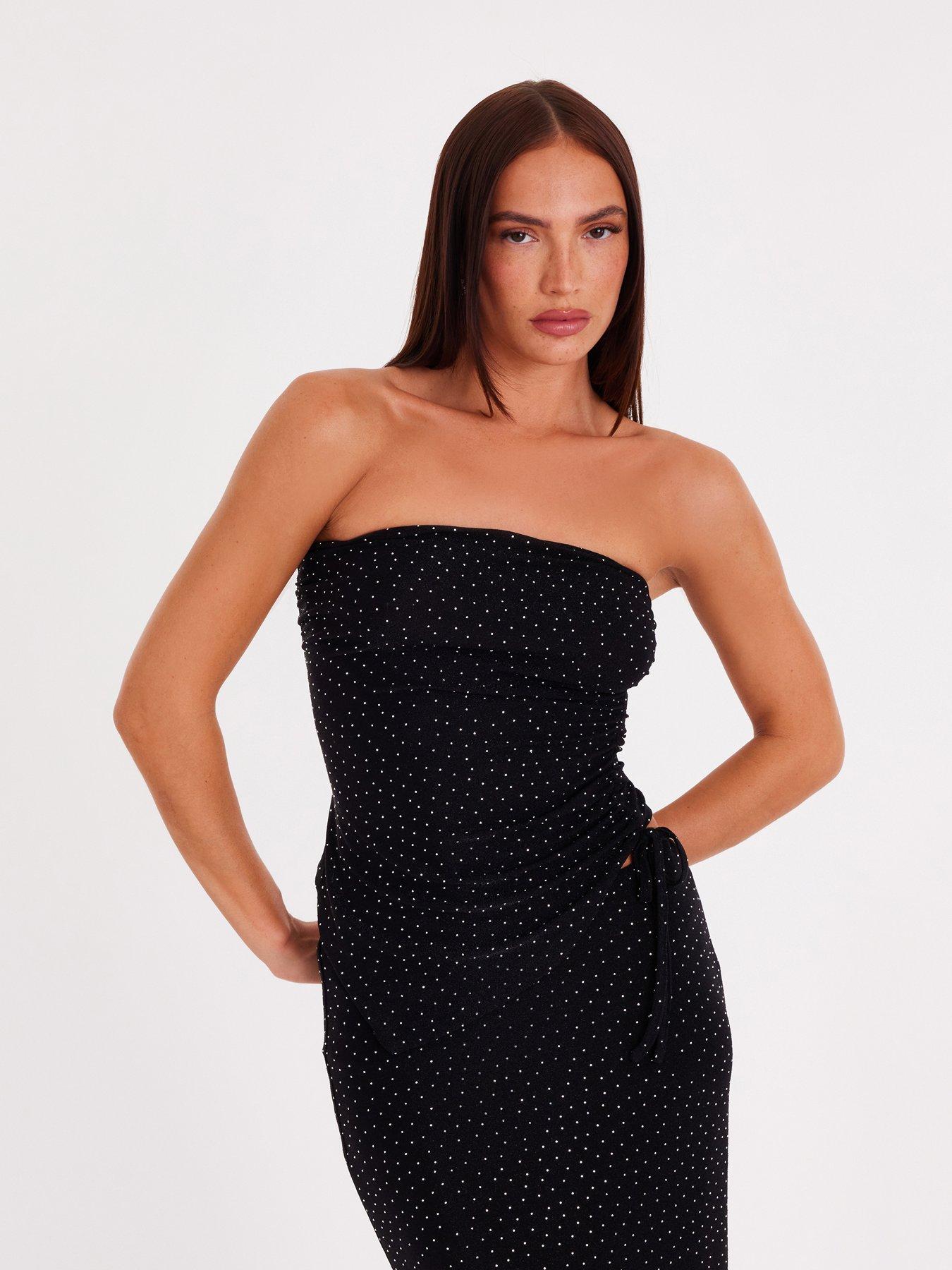  image of quiz-black-asymmetric-diamante-top